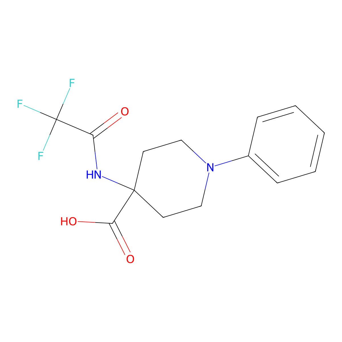 1-Phenyl-4-(2,2,2-trifluoroacetamido)piperidine-4-carboxylic acid molecular structure, CAS 2680823-76-9