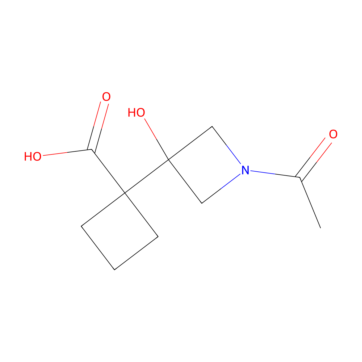 1-(1-Acetyl-3-hydroxyazetidin-3-yl)cyclobutane-1-carboxylic acid molecular structure, CAS 2680823-78-1
