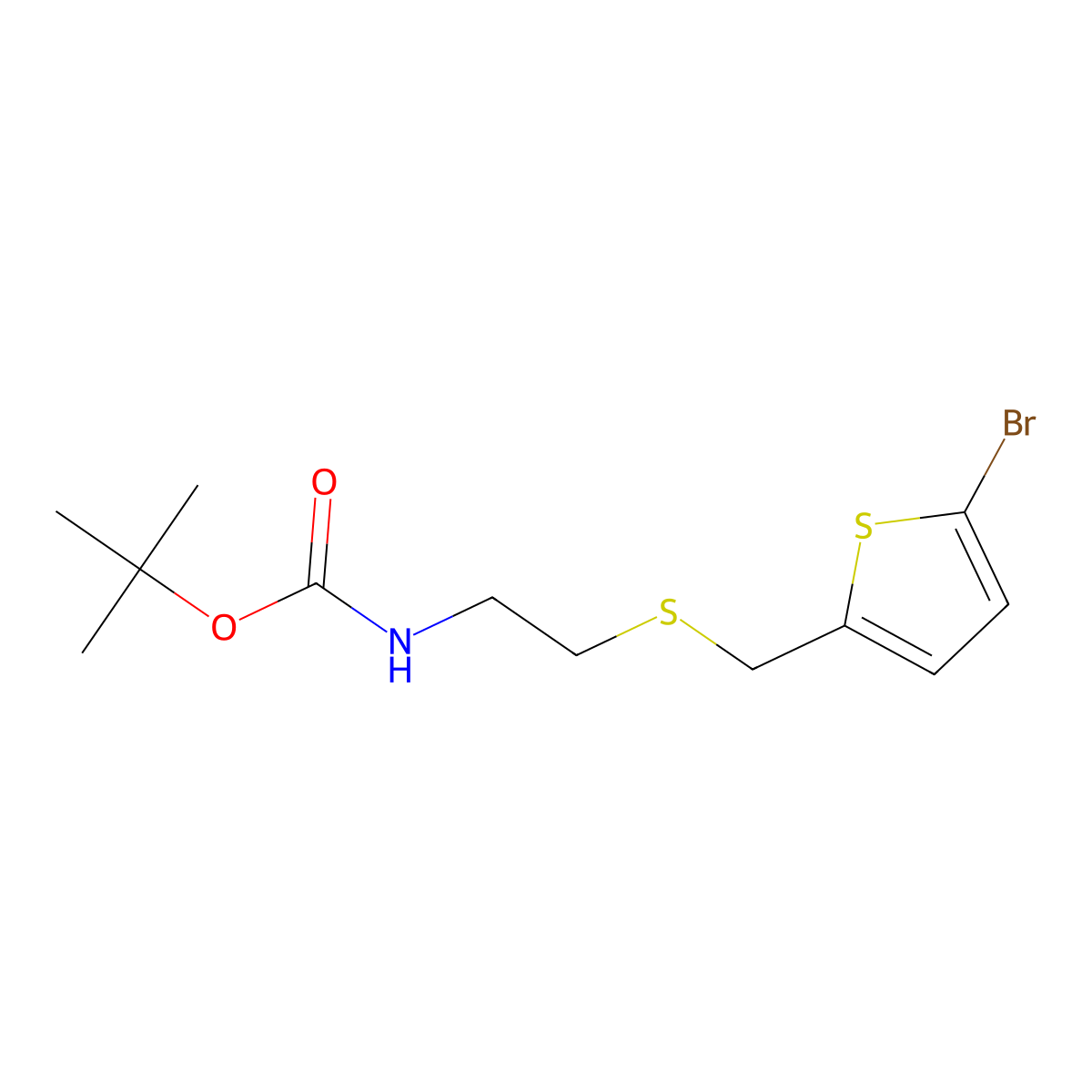 tert-butyl N-(2-{[(5-bromothiophen-2-yl)methyl]sulfanyl}ethyl)carbamate molecular structure, CAS 2680823-80-5