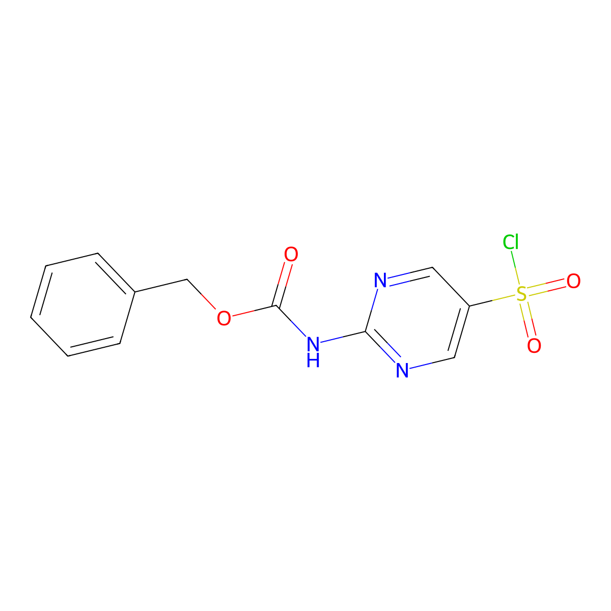 benzyl N-[5-(chlorosulfonyl)pyrimidin-2-yl]carbamate molecular structure, CAS 2680823-90-7
