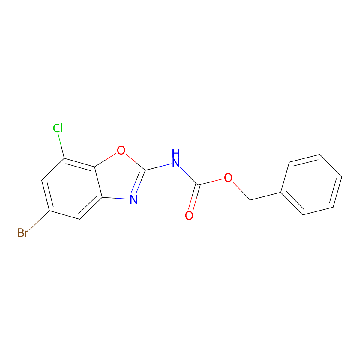 benzyl N-(5-bromo-7-chloro-1,3-benzoxazol-2-yl)carbamate molecular structure, CAS 2680823-93-0