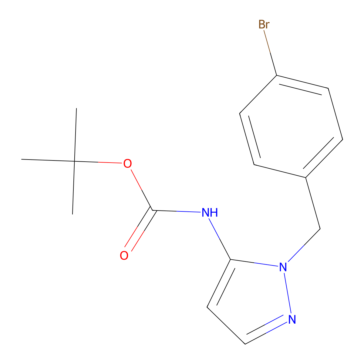 tert-butyl N-{1-[(4-bromophenyl)methyl]-1H-pyrazol-5-yl}carbamate molecular structure, CAS 2680823-99-6