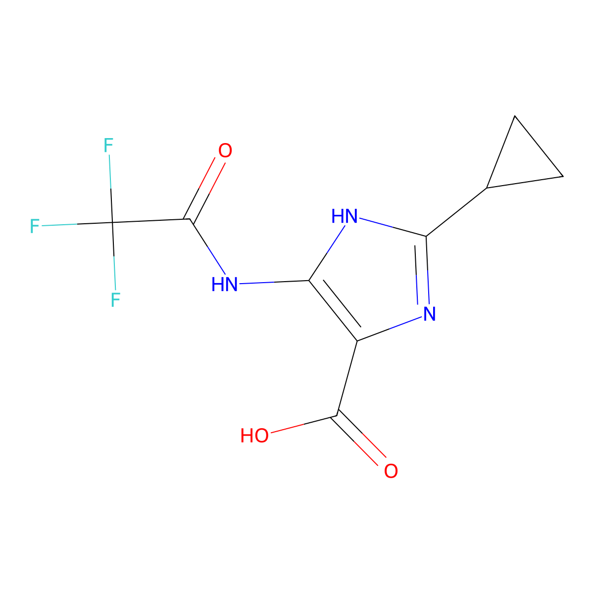 2-cyclopropyl-5-(2,2,2-trifluoroacetamido)-1H-imidazole-4-carboxylic acid molecular structure, CAS 2680824-11-5