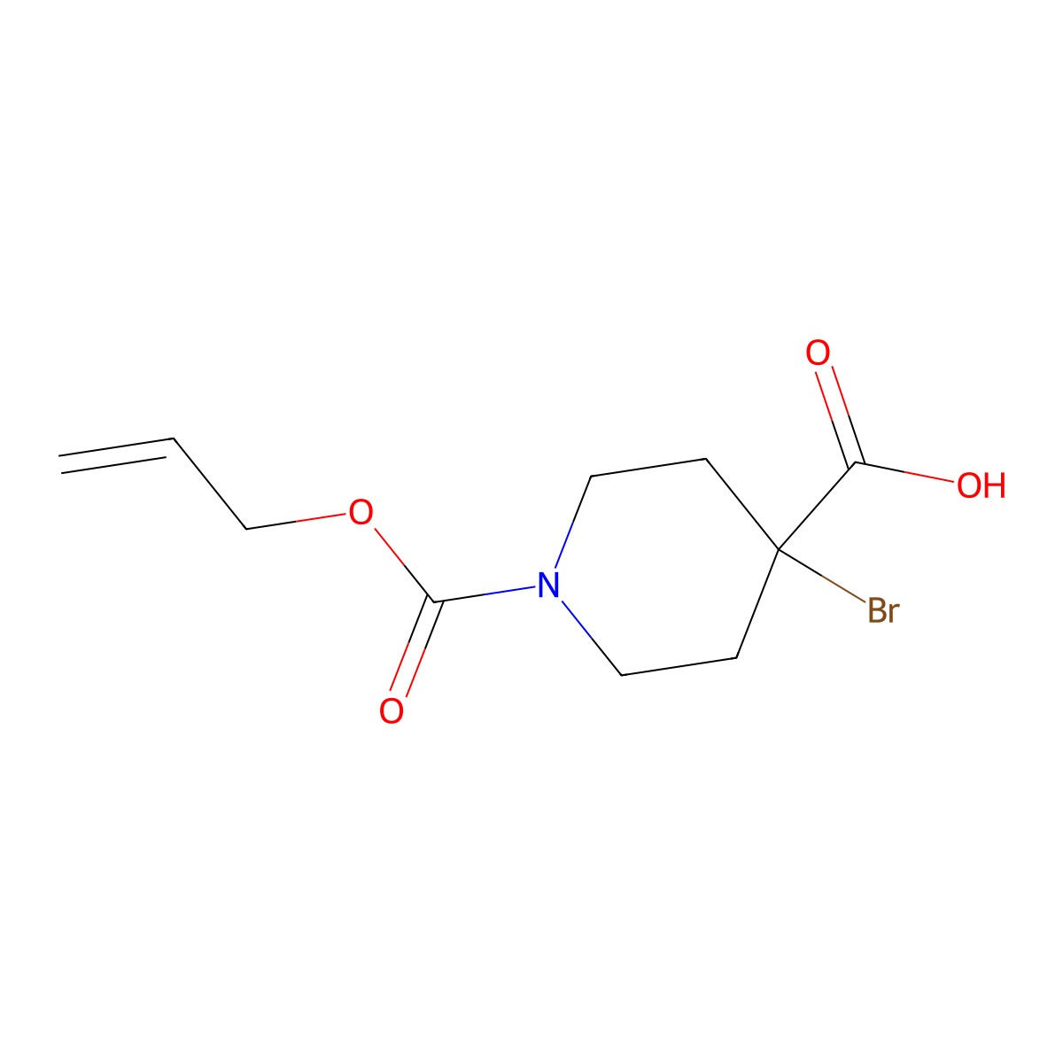 4-Bromo-1-[(prop-2-en-1-yloxy)carbonyl]piperidine-4-carboxylic acid molecular structure, CAS 2680824-17-1