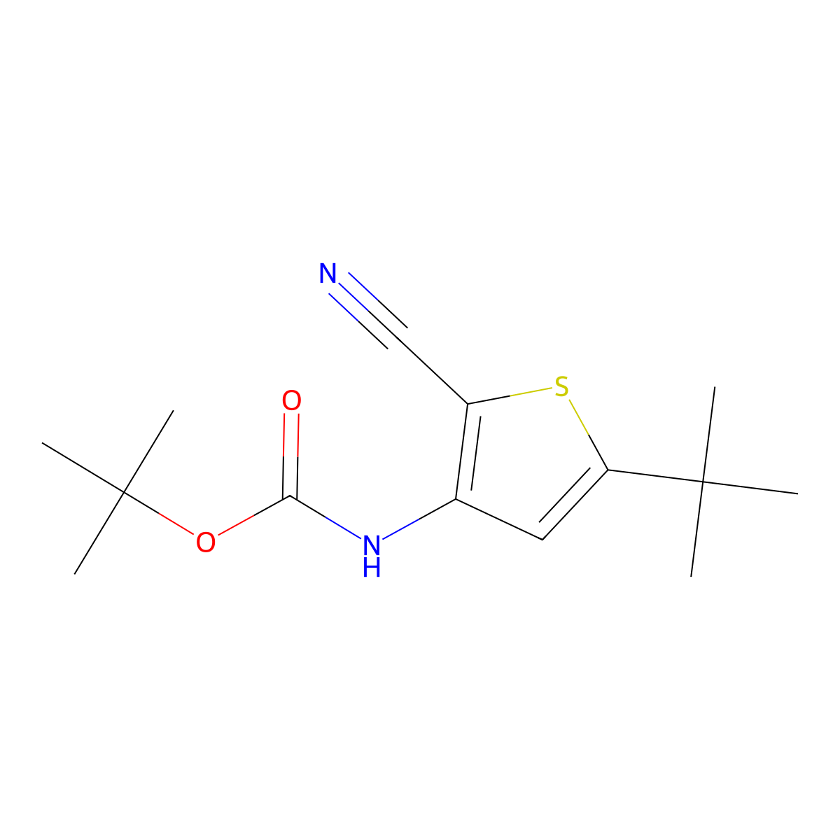 tert-butyl N-(5-tert-butyl-2-cyanothiophen-3-yl)carbamate molecular structure, CAS 2680824-40-0