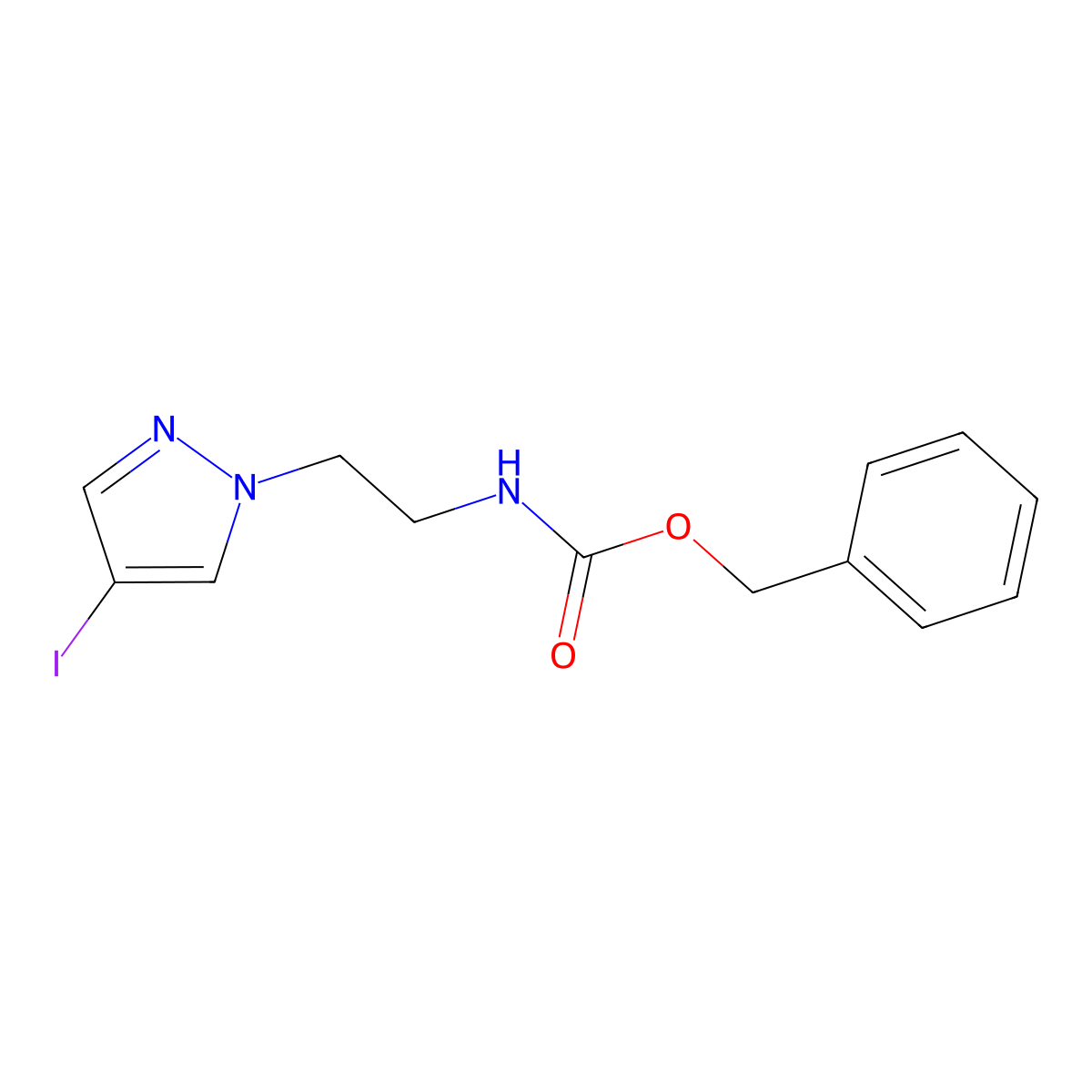 benzyl N-[2-(4-iodo-1H-pyrazol-1-yl)ethyl]carbamate molecular structure, CAS 2680824-47-7