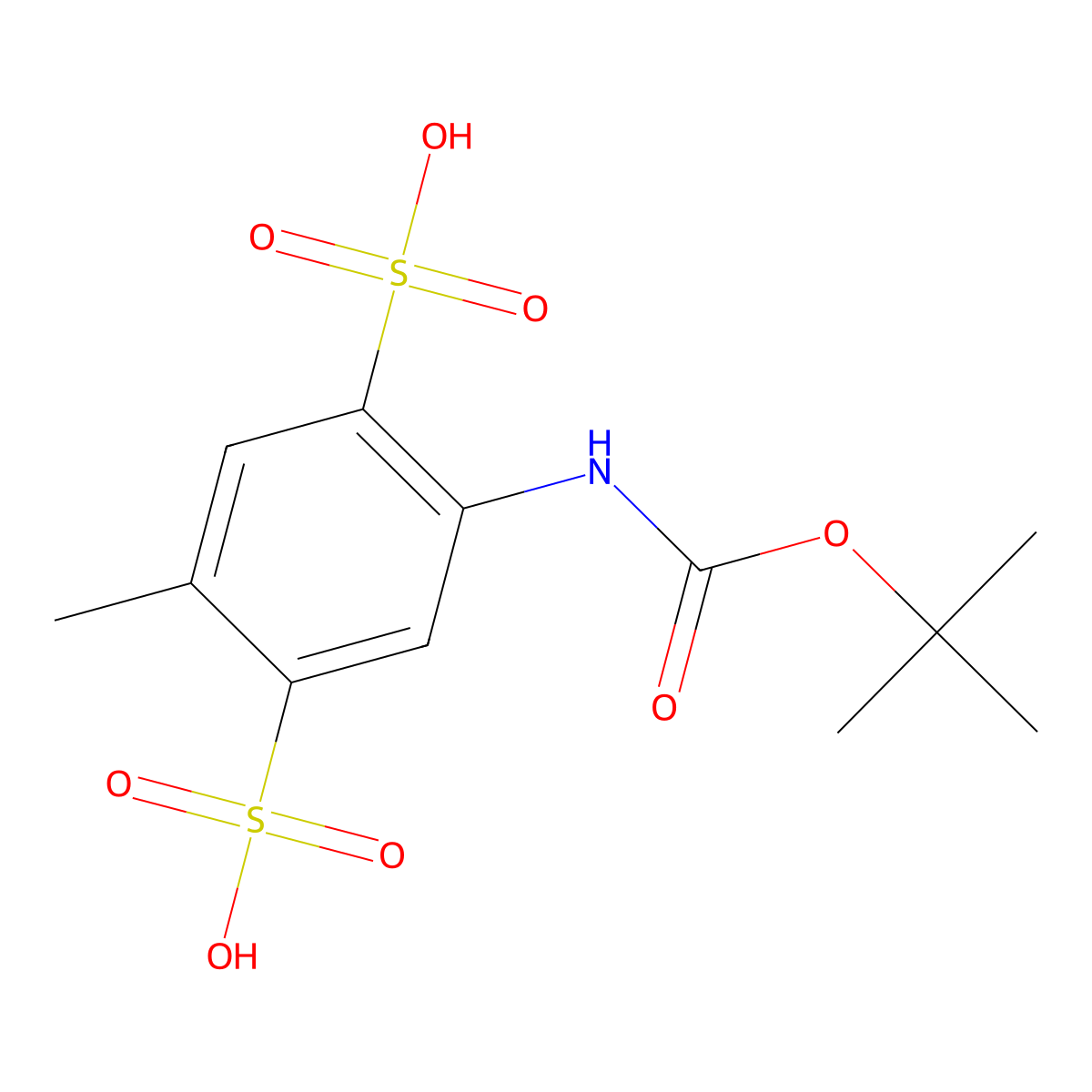 2-{[(Tert-butoxy)carbonyl]amino}-5-methylbenzene-1,4-disulfonic acid molecular structure, CAS 2680824-54-6
