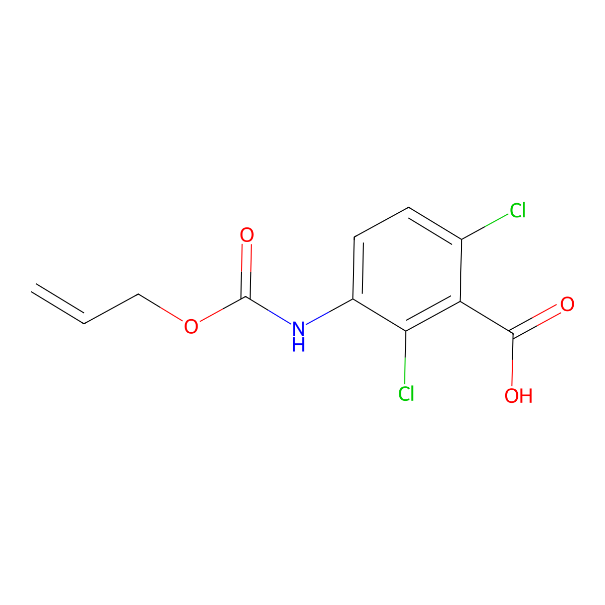 2,6-Dichloro-3-{[(prop-2-en-1-yloxy)carbonyl]amino}benzoic acid molecular structure, CAS 2680824-56-8