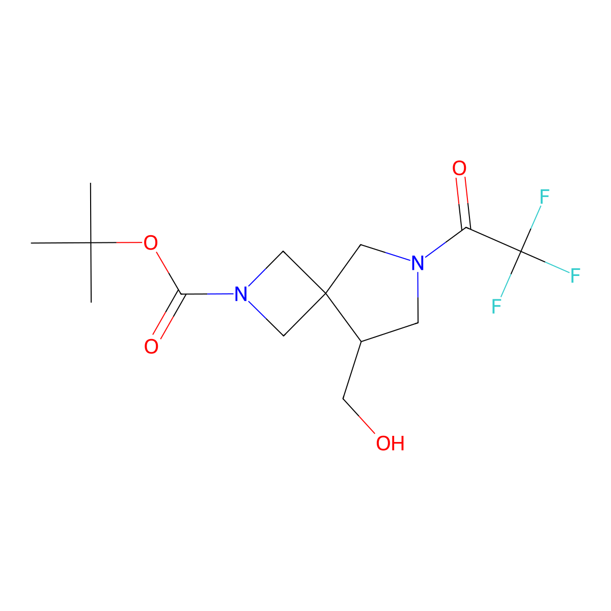 Tert-butyl 8-(hydroxymethyl)-6-(trifluoroacetyl)-2,6-diazaspiro[3.4]octane-2-carboxylate molecular structure, CAS 2680824-57-9