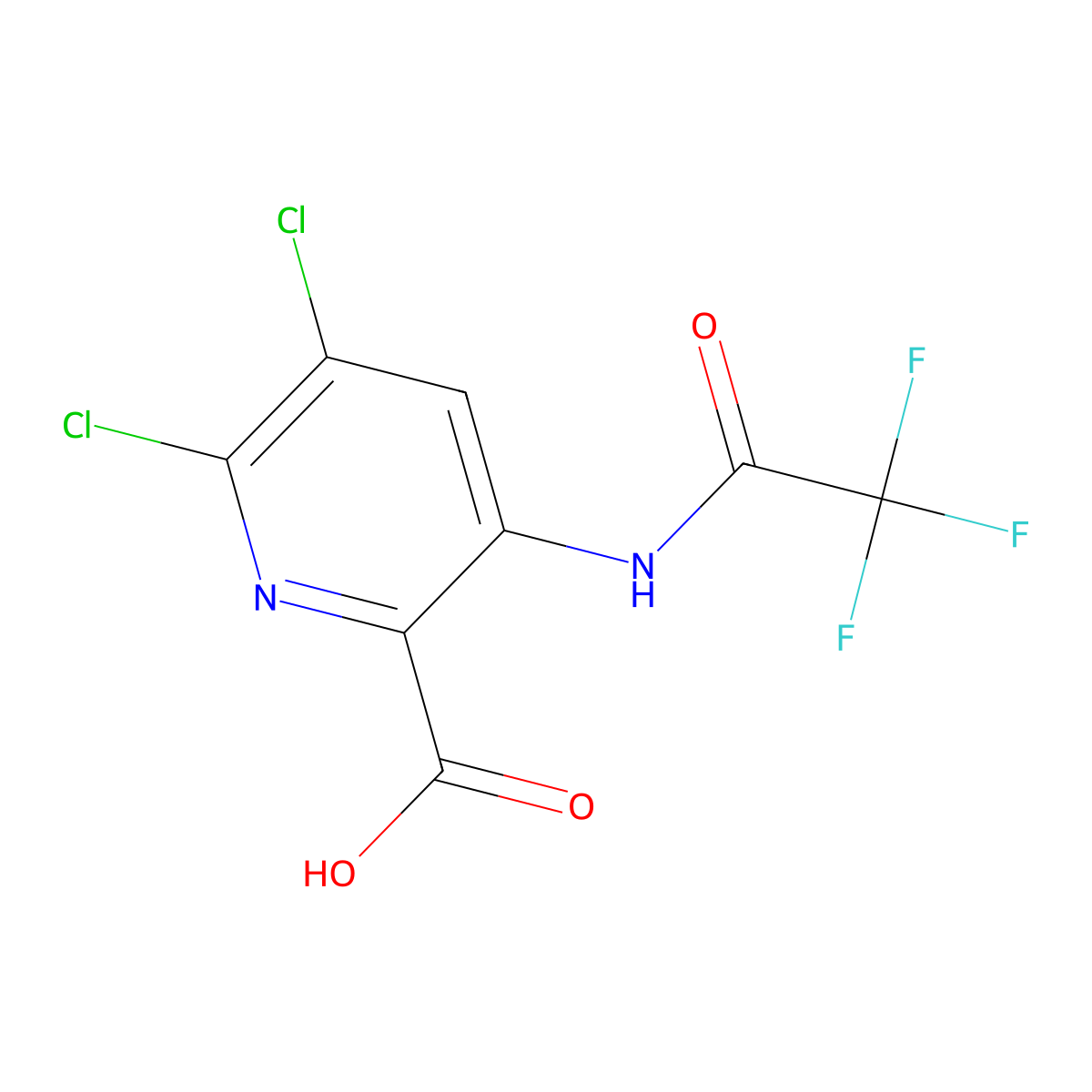 5,6-Dichloro-3-(2,2,2-trifluoroacetamido)pyridine-2-carboxylic acid molecular structure, CAS 2680824-69-3