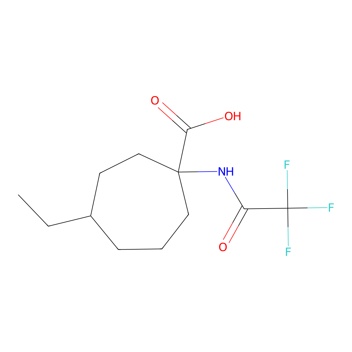 4-Ethyl-1-(2,2,2-trifluoroacetamido)cycloheptane-1-carboxylic acid molecular structure, CAS 2680824-72-8