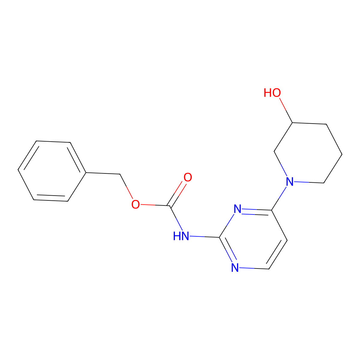 benzyl N-[4-(3-hydroxypiperidin-1-yl)pyrimidin-2-yl]carbamate molecular structure, CAS 2680824-83-1