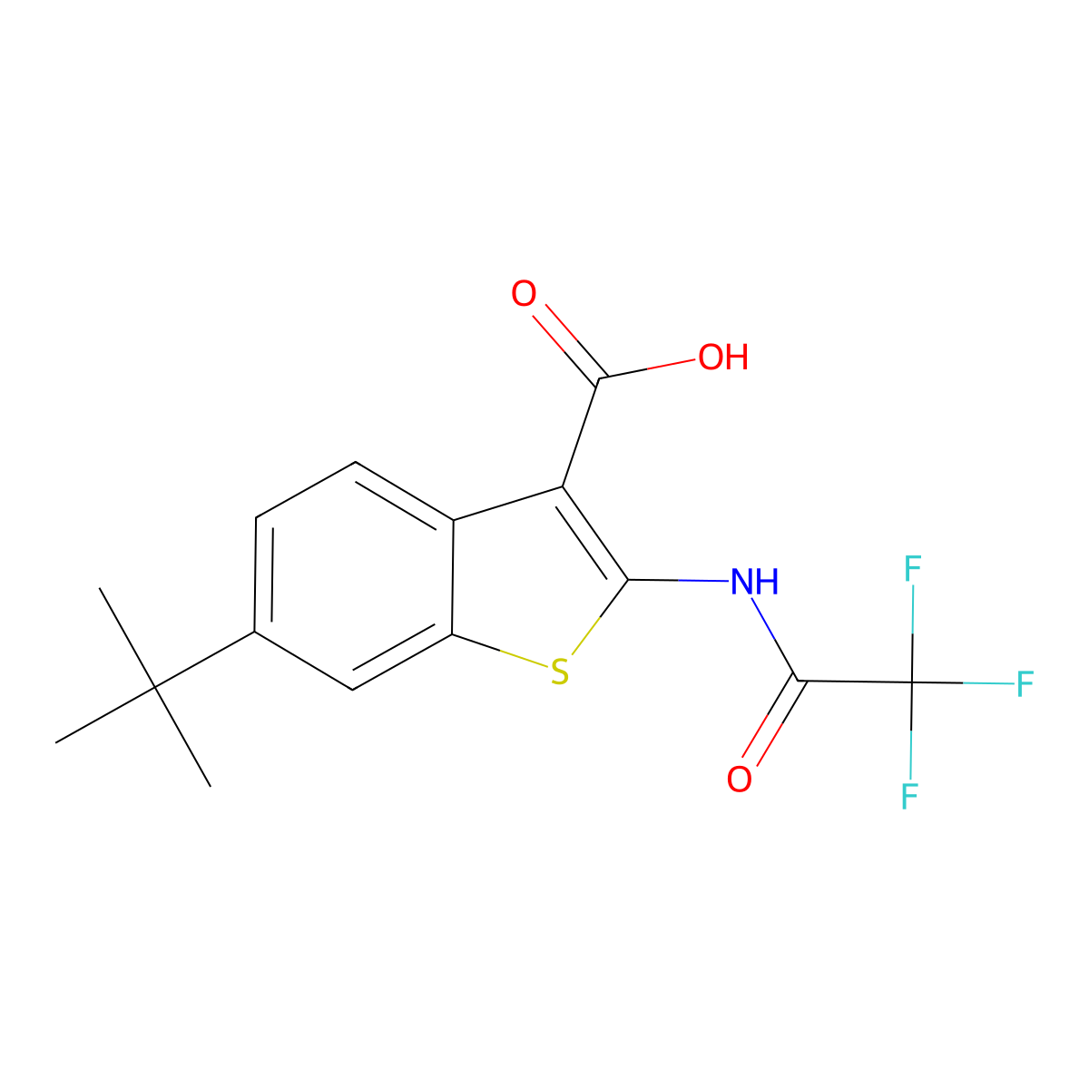 6-Tert-butyl-2-(trifluoroacetamido)-1-benzothiophene-3-carboxylic acid molecular structure, CAS 2680824-84-2