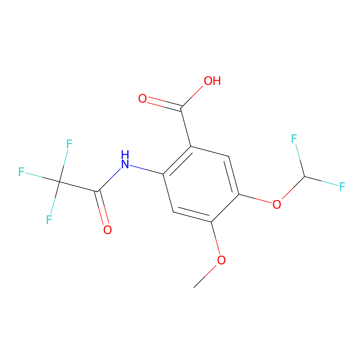 5-(Difluoromethoxy)-4-methoxy-2-(2,2,2-trifluoroacetamido)benzoic acid molecular structure, CAS 2680824-87-5