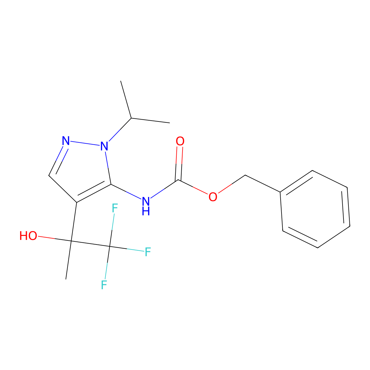 benzyl N-[1-(propan-2-yl)-4-(1,1,1-trifluoro-2-hydroxypropan-2-yl)-1H-pyrazol-5-yl]carbamate molecular structure, CAS 2680824-88-6