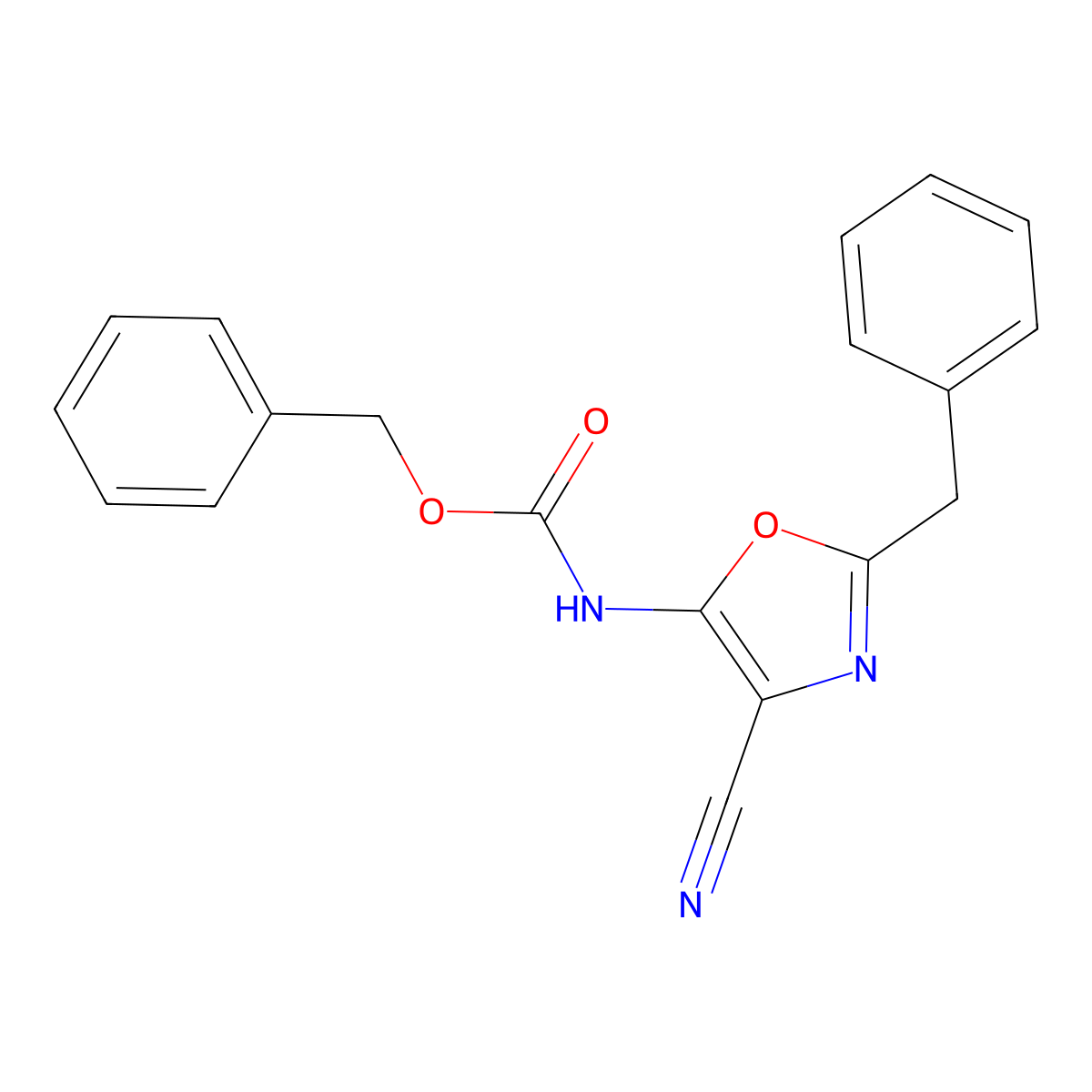 benzyl N-(2-benzyl-4-cyano-1,3-oxazol-5-yl)carbamate molecular structure, CAS 2680824-90-0