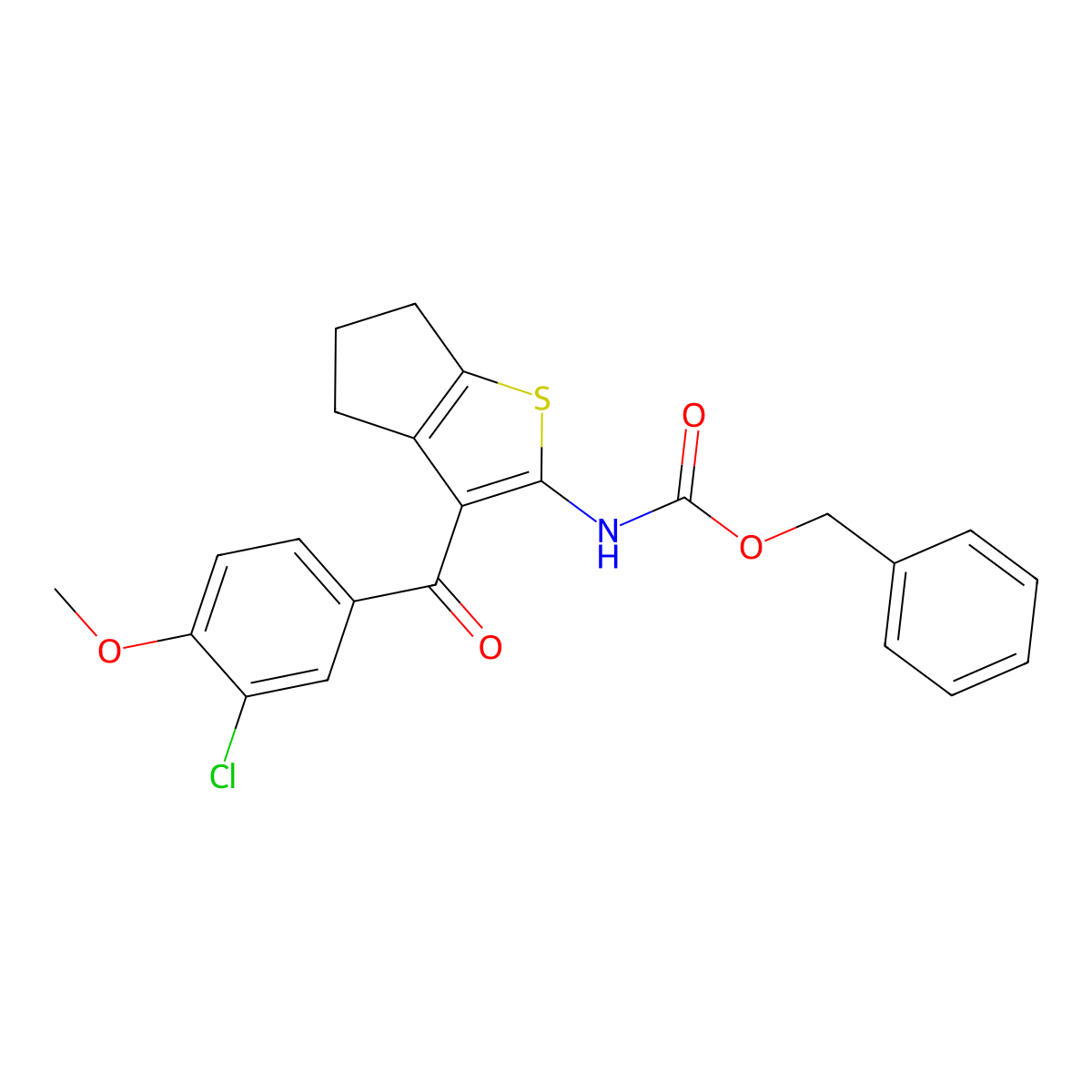 benzyl N-[3-(3-chloro-4-methoxybenzoyl)-4H,5H,6H-cyclopenta[b]thiophen-2-yl]carbamate molecular structure, CAS 2680824-94-4