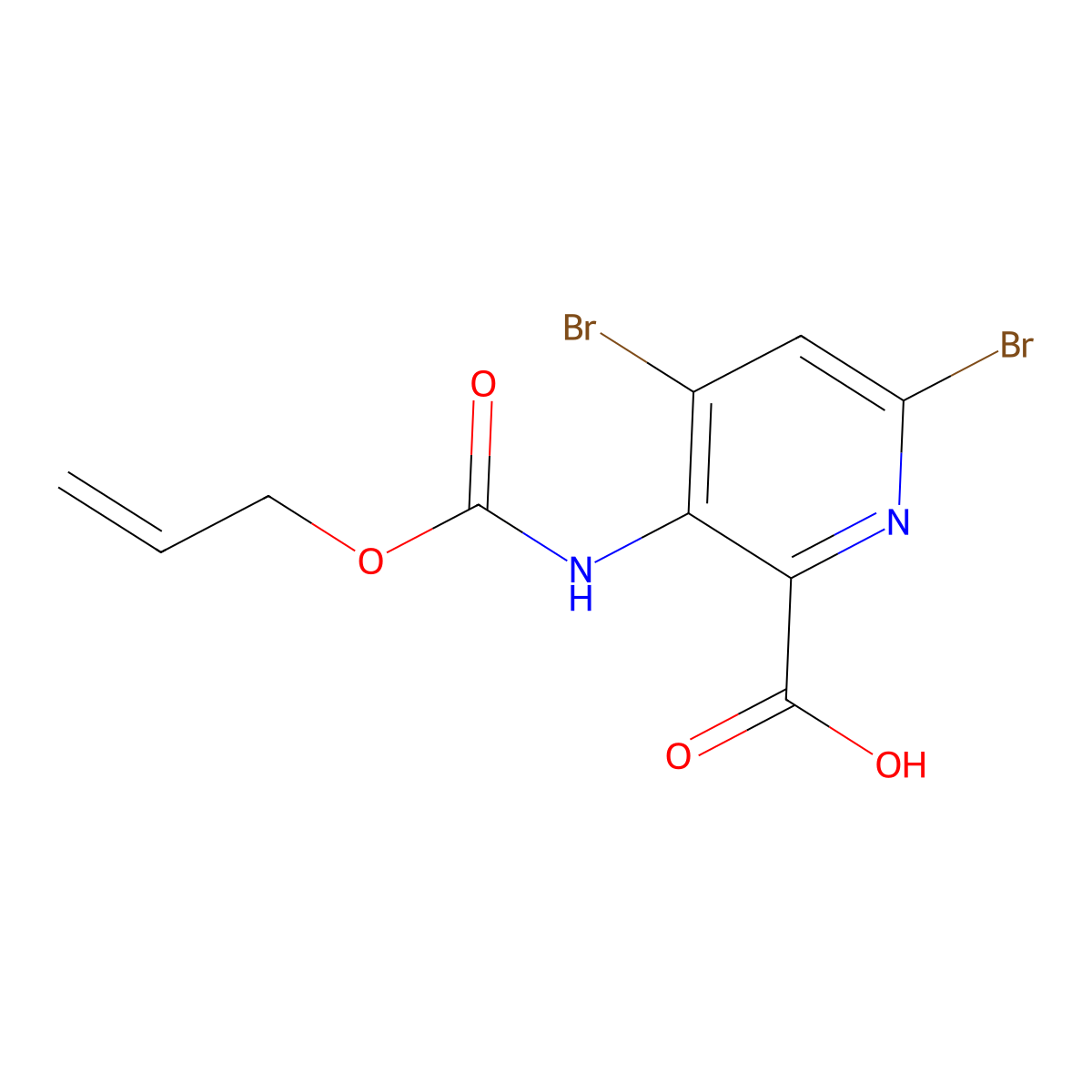 4,6-Dibromo-3-{[(prop-2-en-1-yloxy)carbonyl]amino}pyridine-2-carboxylic acid molecular structure, CAS 2680824-96-6