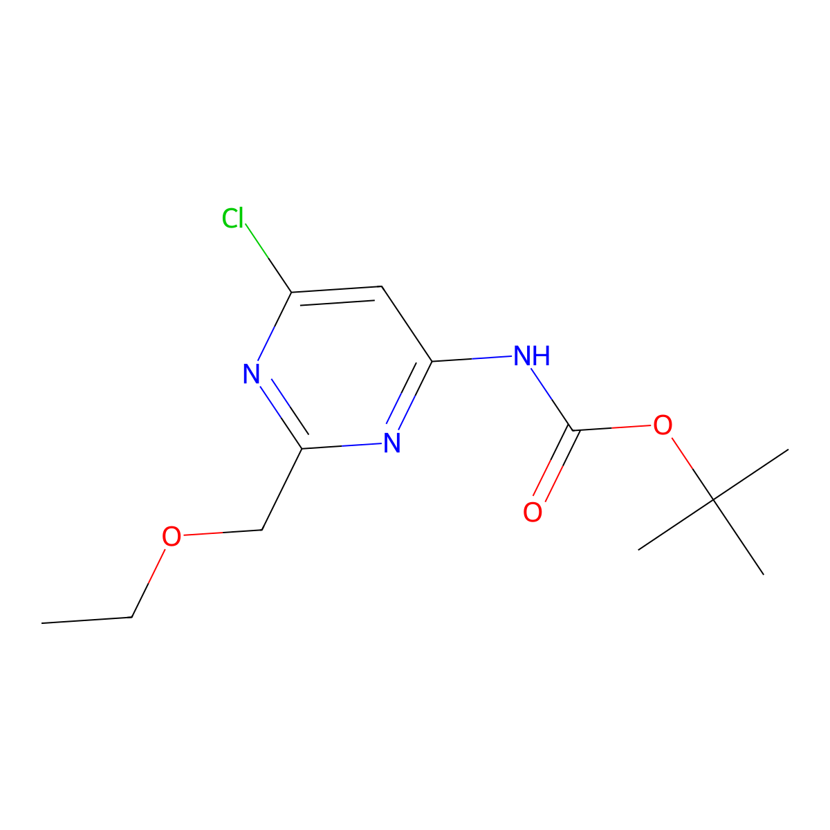 tert-butyl N-[6-chloro-2-(ethoxymethyl)pyrimidin-4-yl]carbamate molecular structure, CAS 2680825-13-0