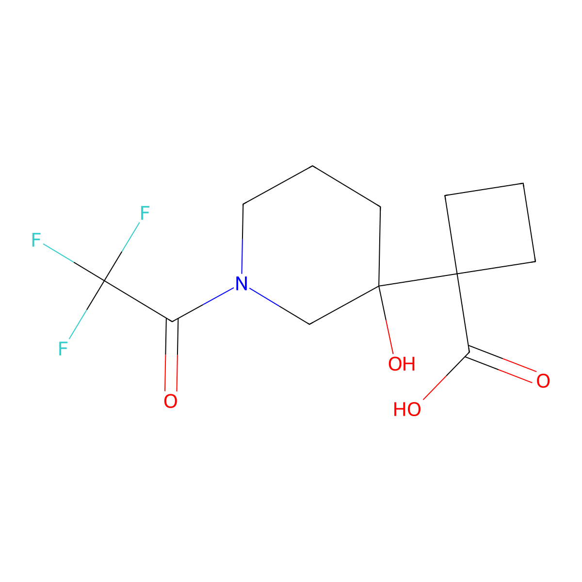 1-[3-Hydroxy-1-(2,2,2-trifluoroacetyl)piperidin-3-yl]cyclobutane-1-carboxylic acid molecular structure, CAS 2680825-21-0