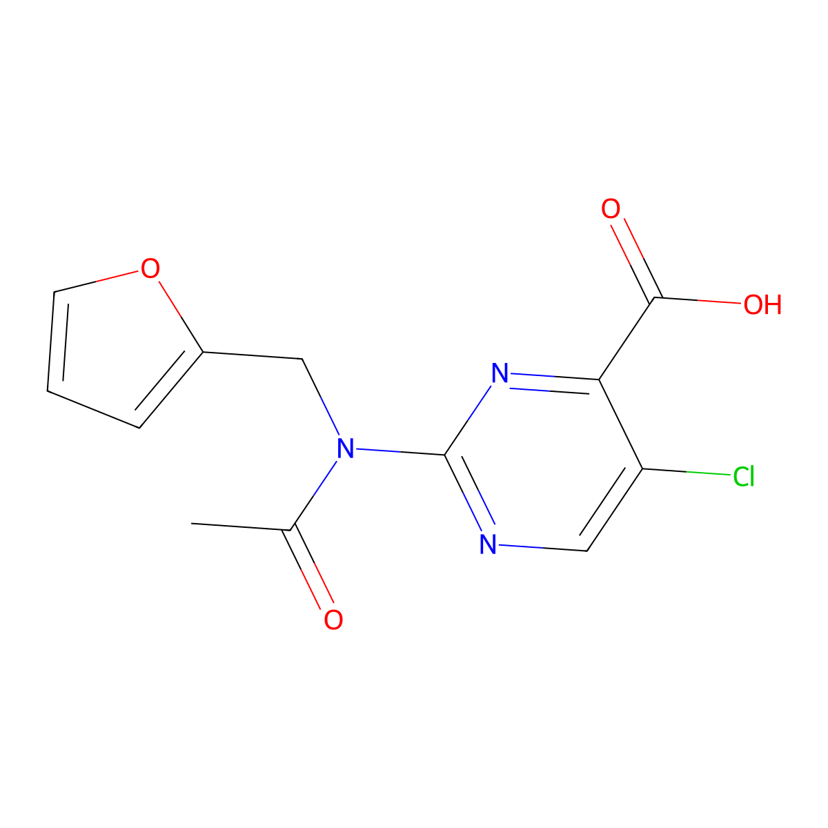 5-chloro-2-{N-[(furan-2-yl)methyl]acetamido}pyrimidine-4-carboxylic acid molecular structure, CAS 2680825-23-2