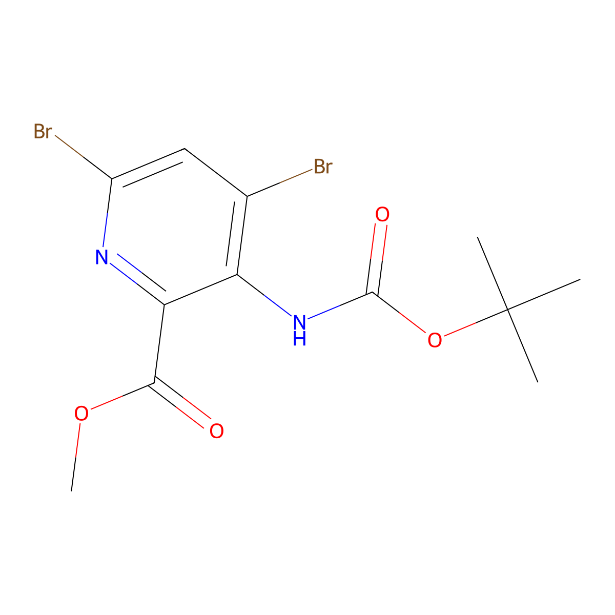 Methyl 4,6-dibromo-3-{[(tert-butoxy)carbonyl]amino}pyridine-2-carboxylate molecular structure, CAS 2680825-42-5