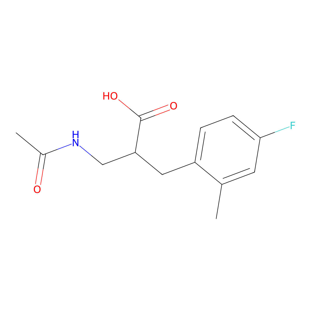 3-Acetamido-2-[(4-fluoro-2-methylphenyl)methyl]propanoic acid molecular structure, CAS 2680825-46-9