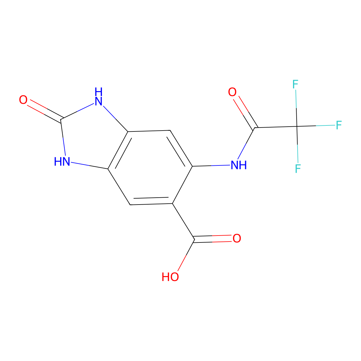2-oxo-6-(2,2,2-trifluoroacetamido)-2,3-dihydro-1H-1,3-benzodiazole-5-carboxylic acid molecular structure, CAS 2680825-47-0