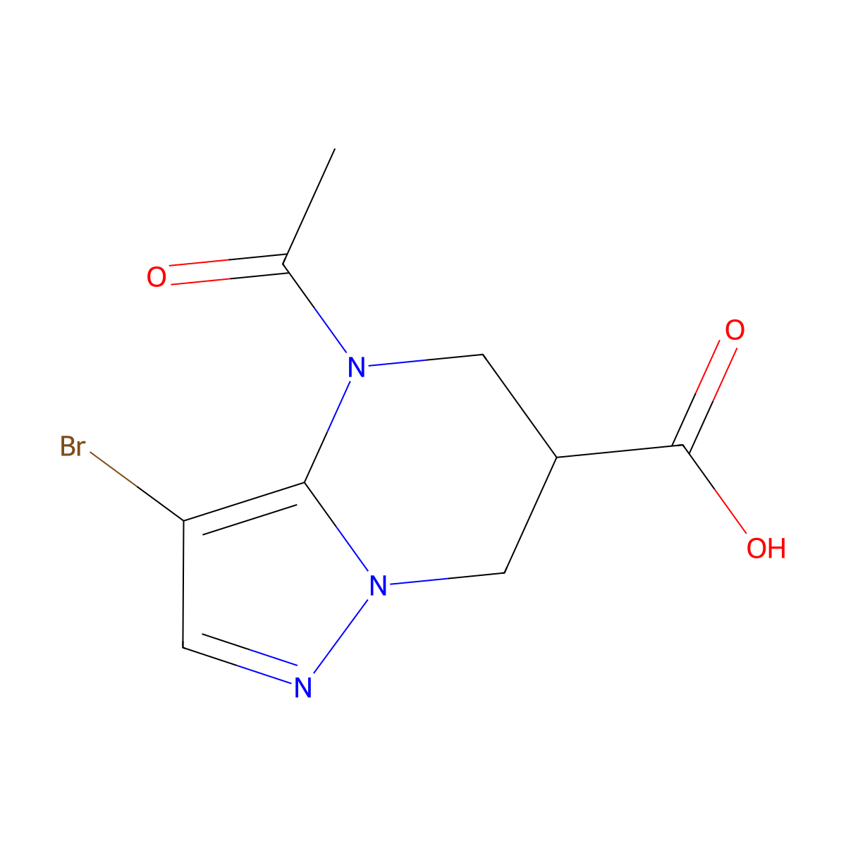 4-acetyl-3-bromo-4H,5H,6H,7H-pyrazolo[1,5-a]pyrimidine-6-carboxylic acid molecular structure, CAS 2680825-57-2