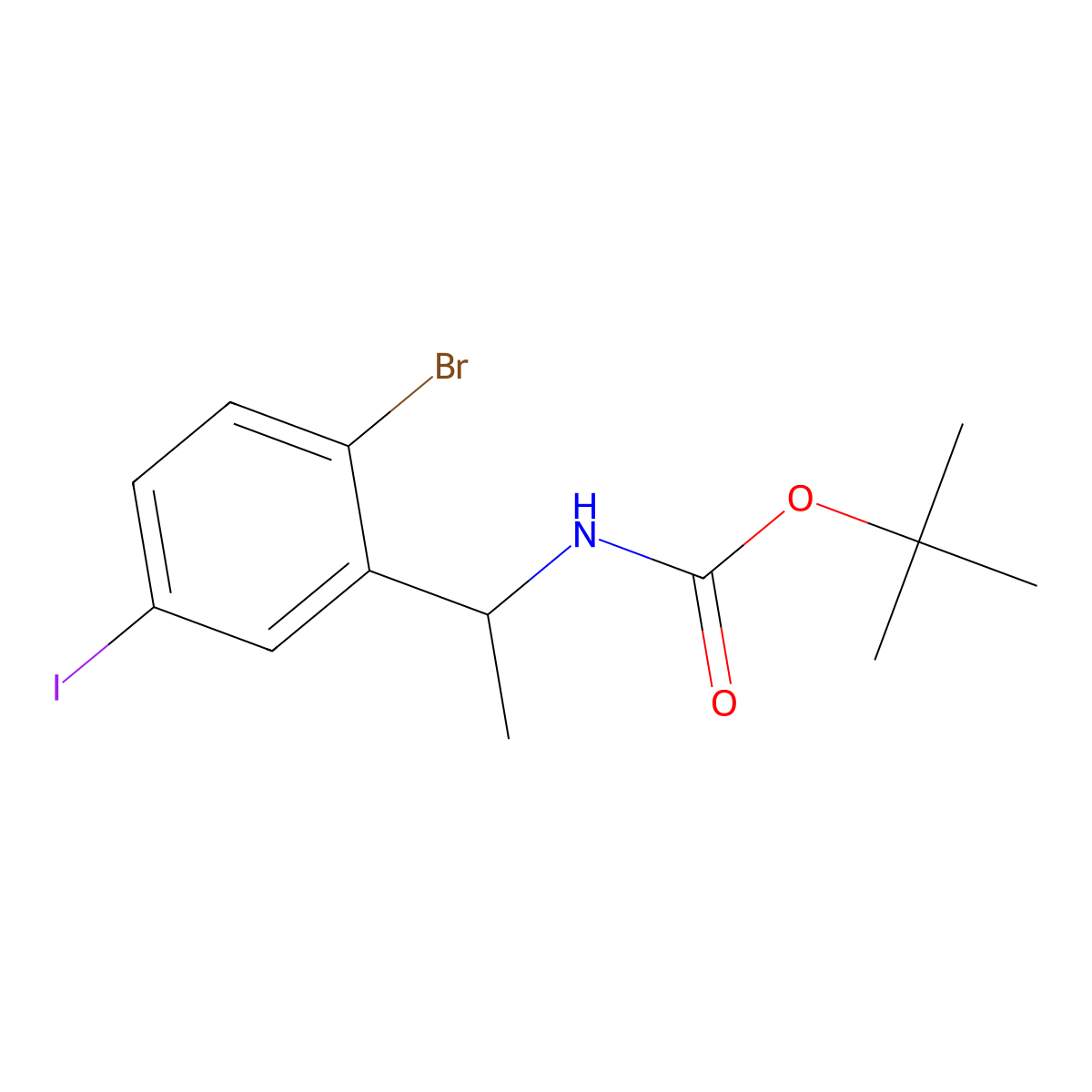 tert-Butyl (1-(2-bromo-5-iodophenyl)ethyl)carbamate molecular structure, CAS 2680825-60-7