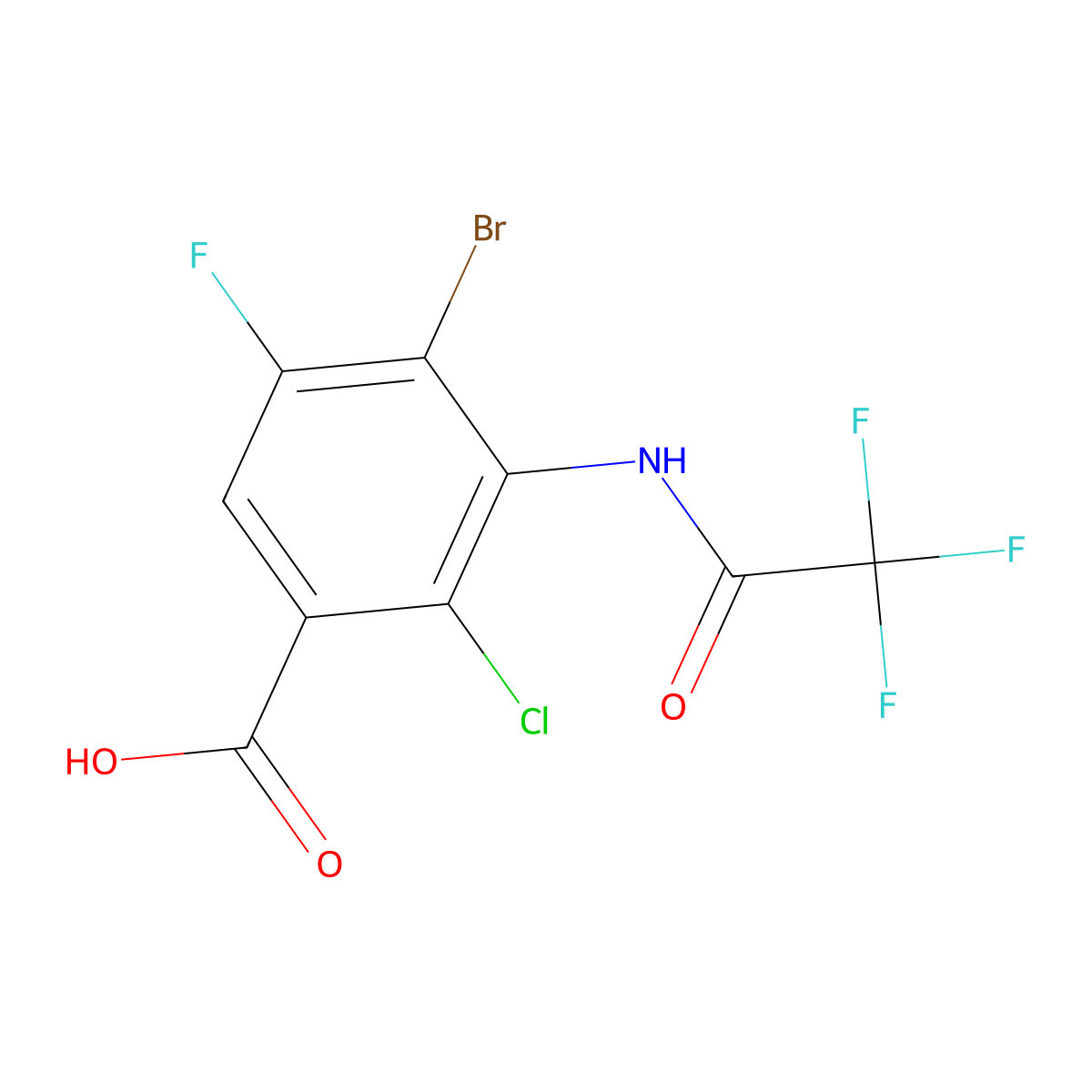 4-Bromo-2-chloro-5-fluoro-3-(2,2,2-trifluoroacetamido)benzoic acid molecular structure, CAS 2680825-62-9