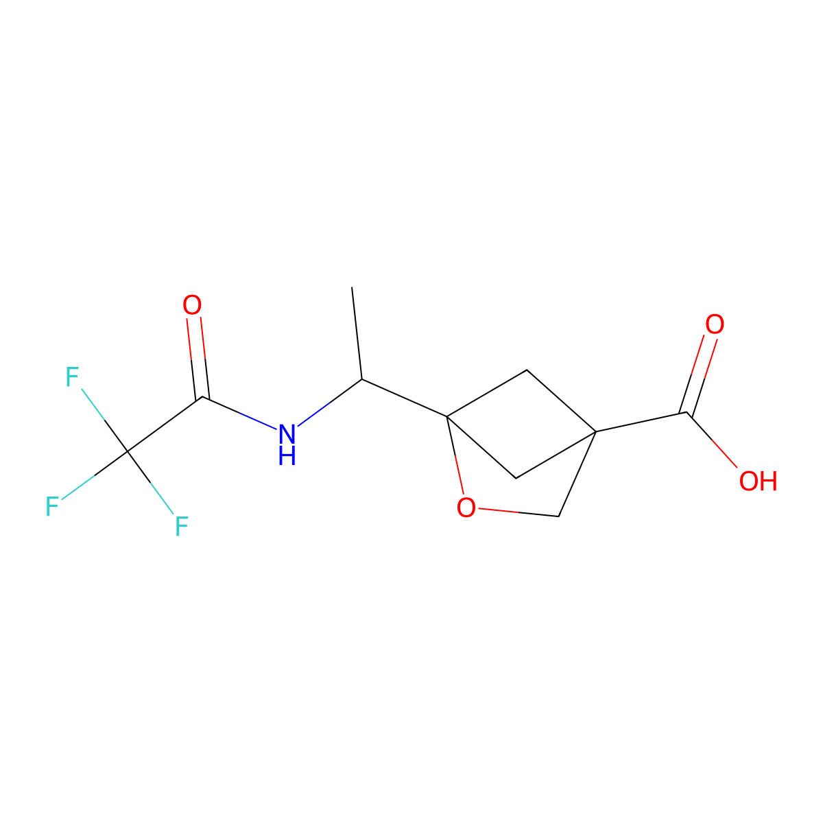 1-[1-(2,2,2-Trifluoroacetamido)ethyl]-2-oxabicyclo[2.1.1]hexane-4-carboxylic acid molecular structure, CAS 2680825-71-0