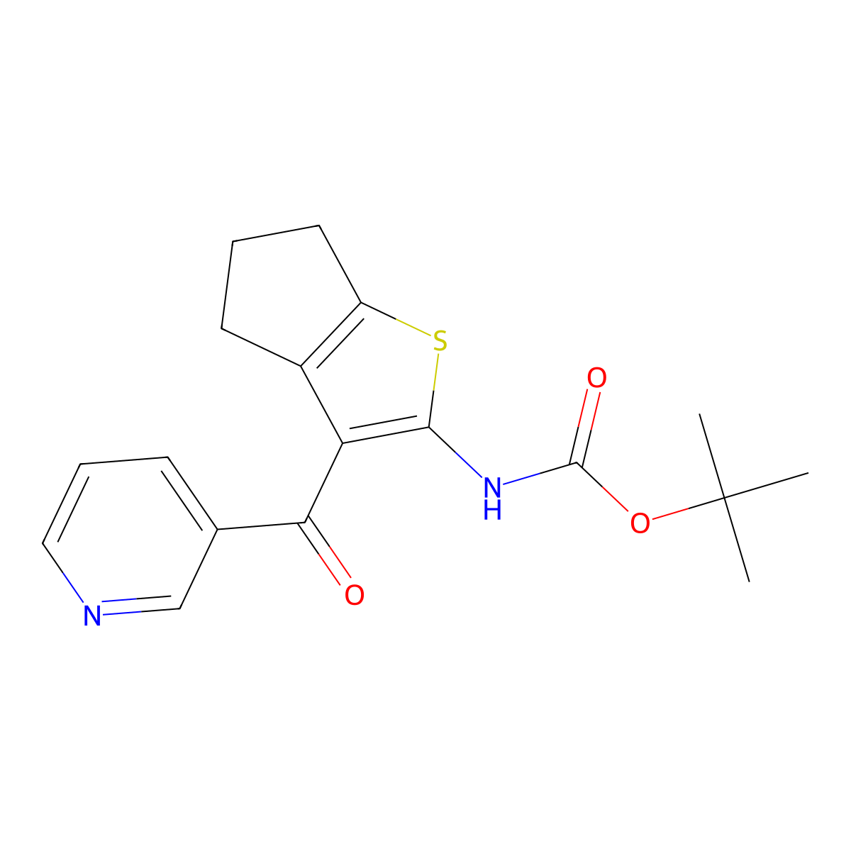tert-butyl N-[3-(pyridine-3-carbonyl)-4H,5H,6H-cyclopenta[b]thiophen-2-yl]carbamate molecular structure, CAS 2680826-03-1