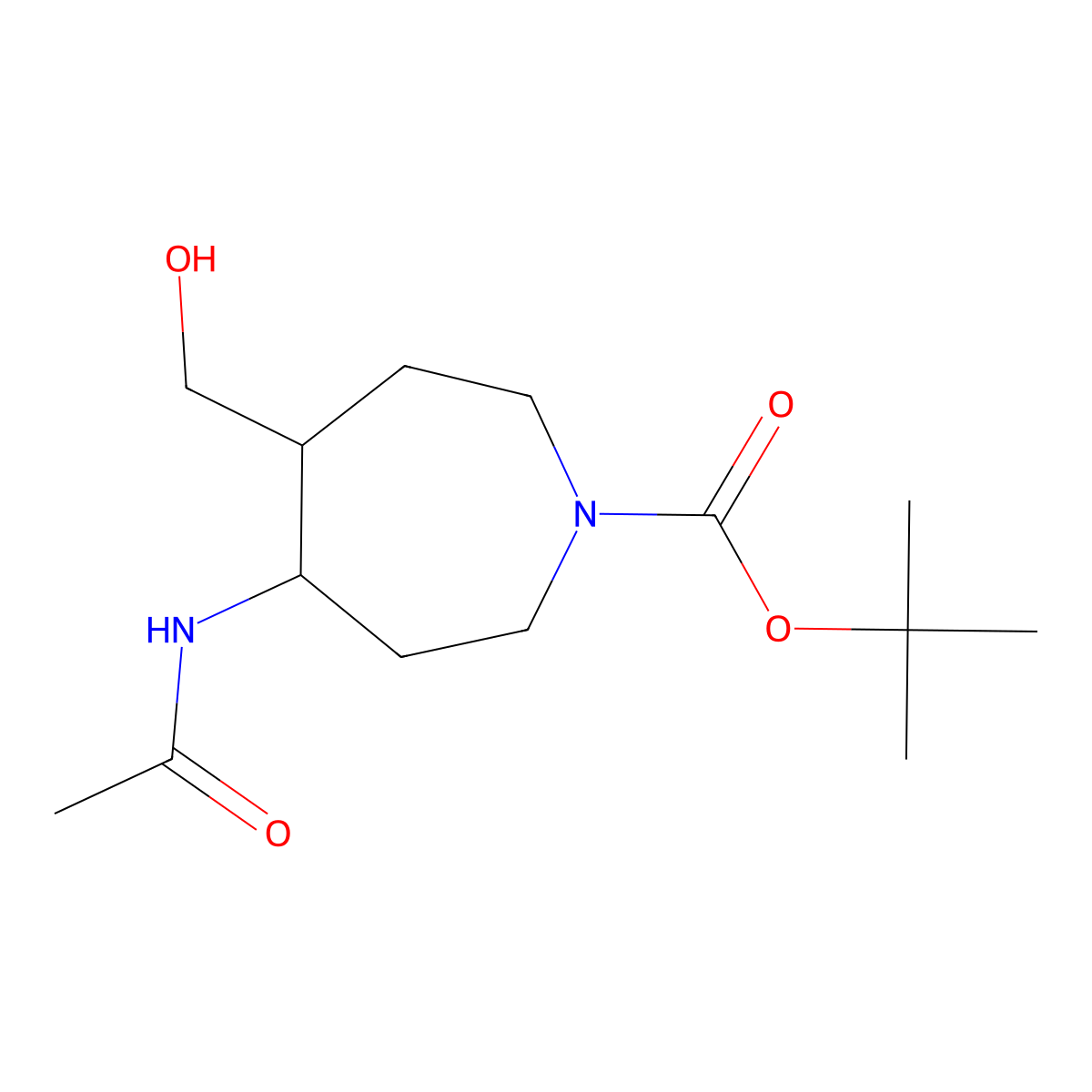 Tert-butyl 4-acetamido-5-(hydroxymethyl)azepane-1-carboxylate molecular structure, CAS 2680826-10-0