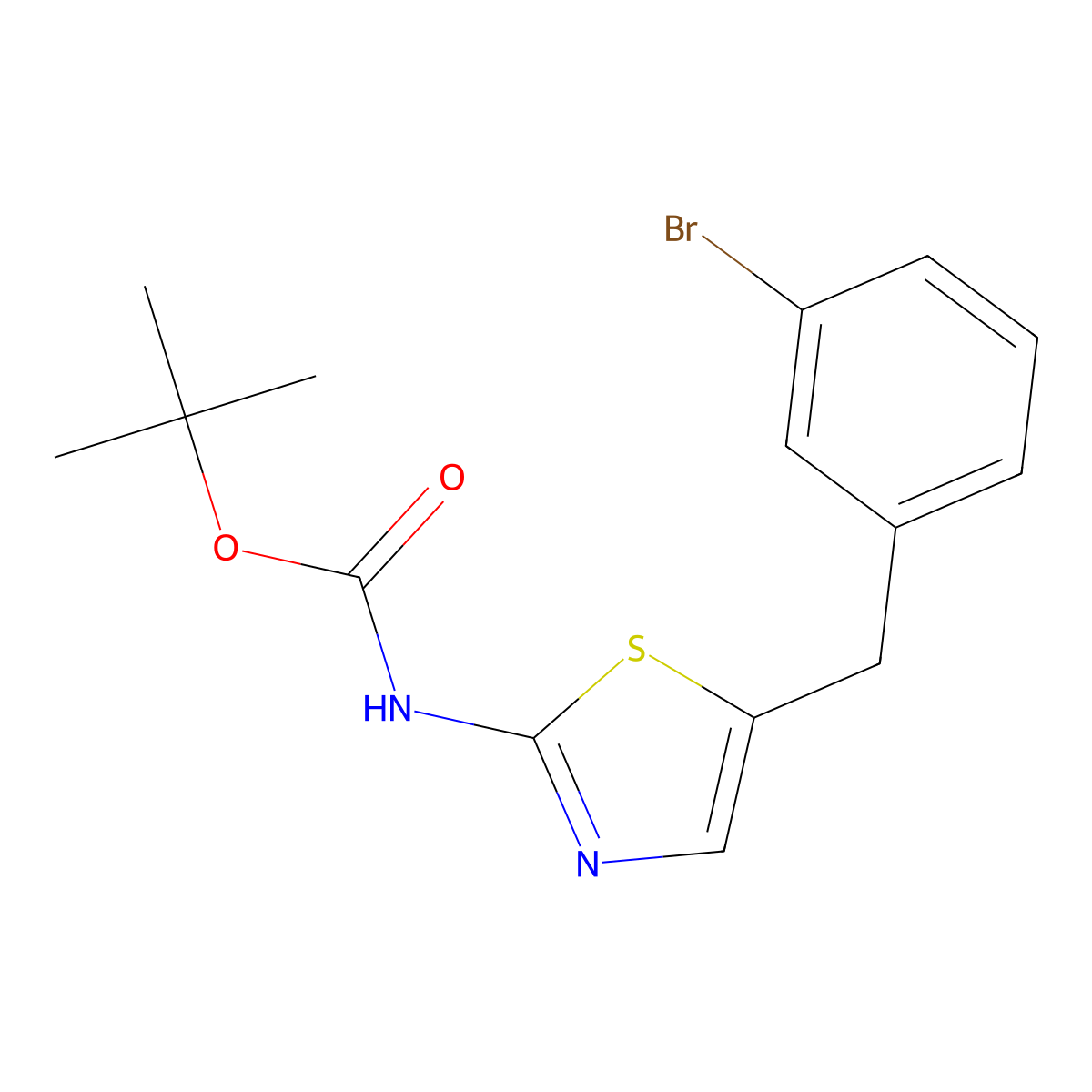 tert-butyl N-{5-[(3-bromophenyl)methyl]-1,3-thiazol-2-yl}carbamate molecular structure, CAS 2680826-11-1