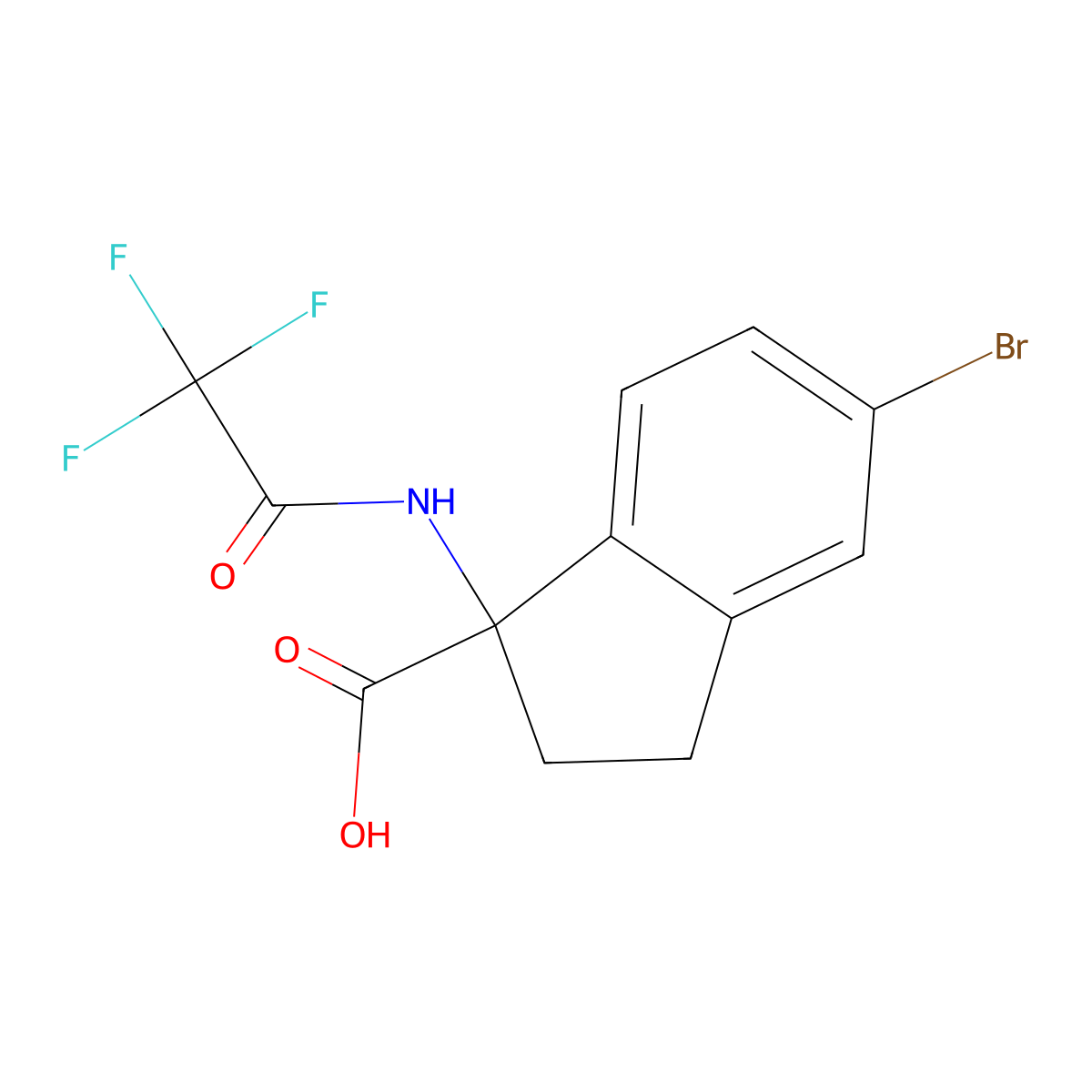 5-bromo-1-(2,2,2-trifluoroacetamido)-2,3-dihydro-1H-indene-1-carboxylic acid molecular structure, CAS 2680826-12-2
