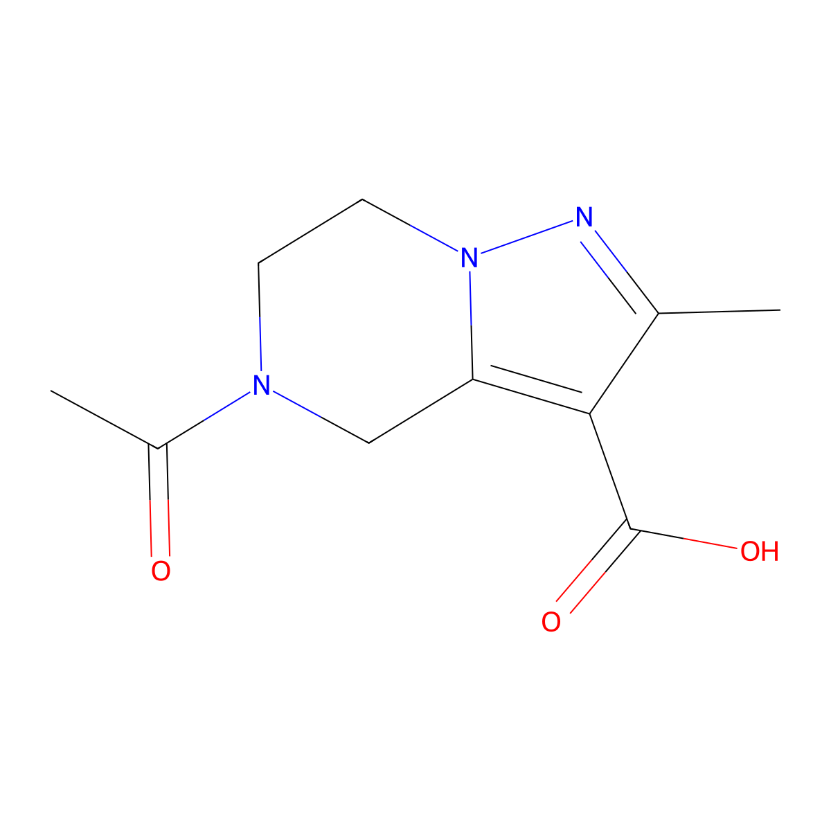 5-acetyl-2-methyl-4H,5H,6H,7H-pyrazolo[1,5-a]pyrazine-3-carboxylic acid molecular structure, CAS 2680826-53-1
