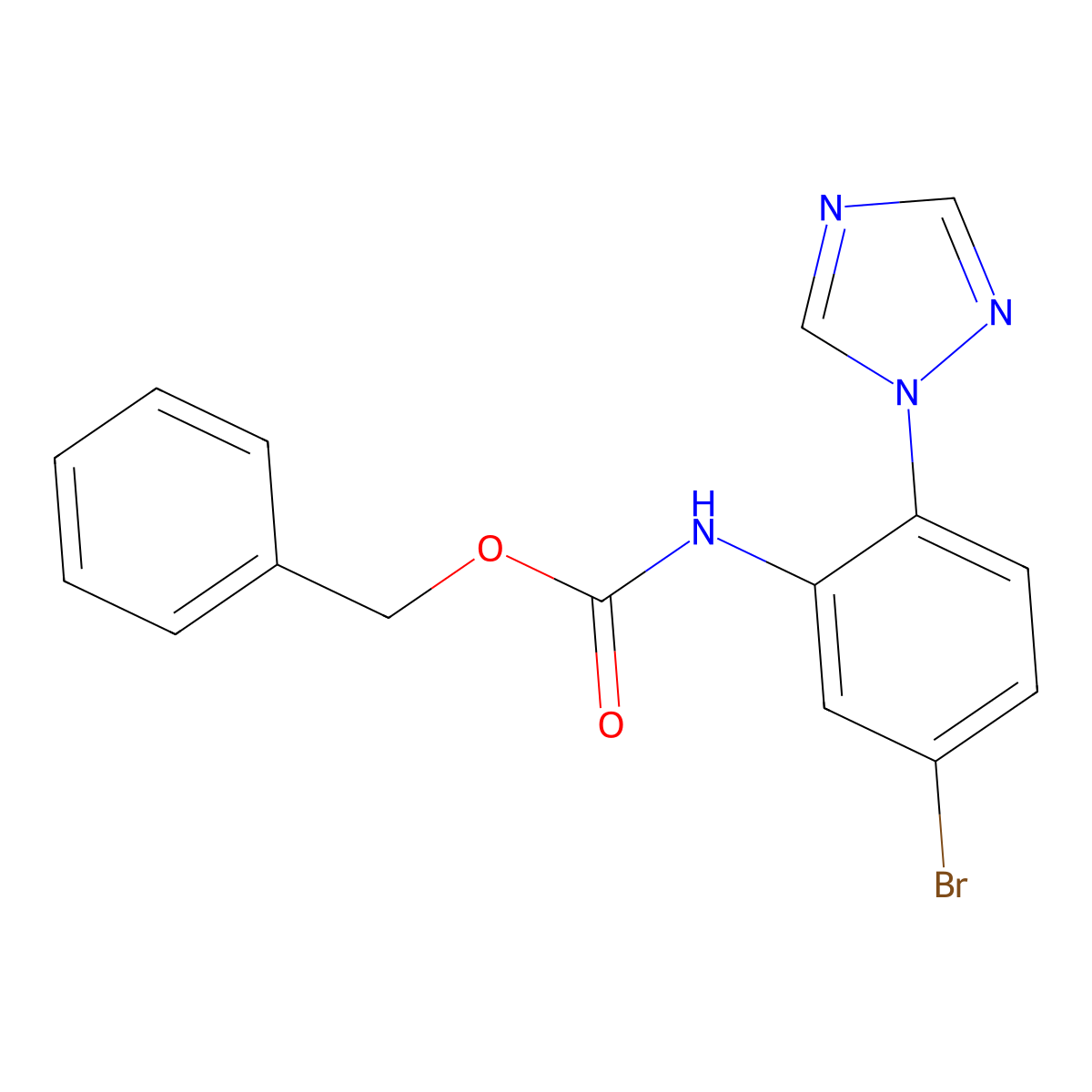 benzyl N-[5-bromo-2-(1H-1,2,4-triazol-1-yl)phenyl]carbamate molecular structure, CAS 2680826-65-5