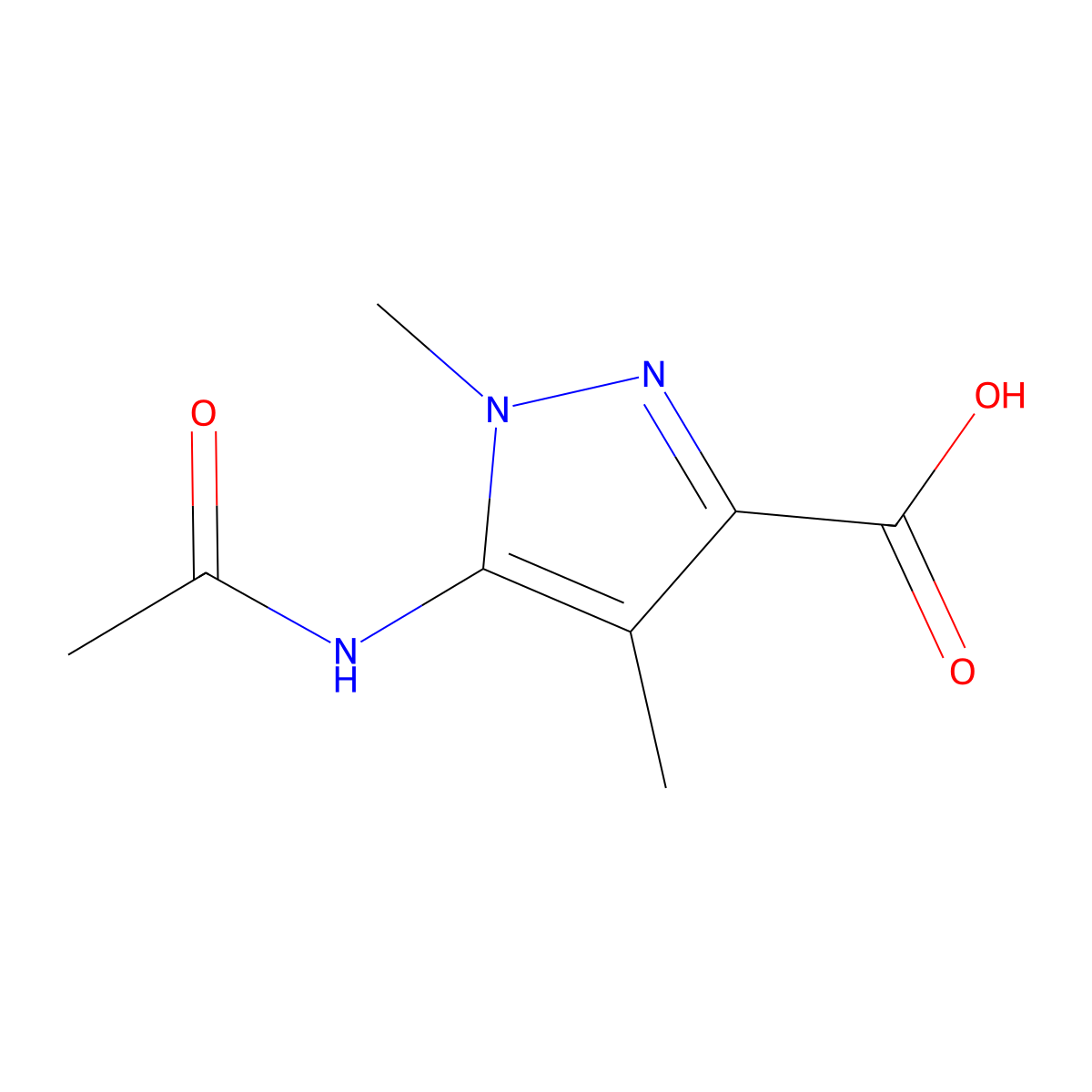 5-acetamido-1,4-dimethyl-1H-pyrazole-3-carboxylic acid molecular structure, CAS 2680826-83-7