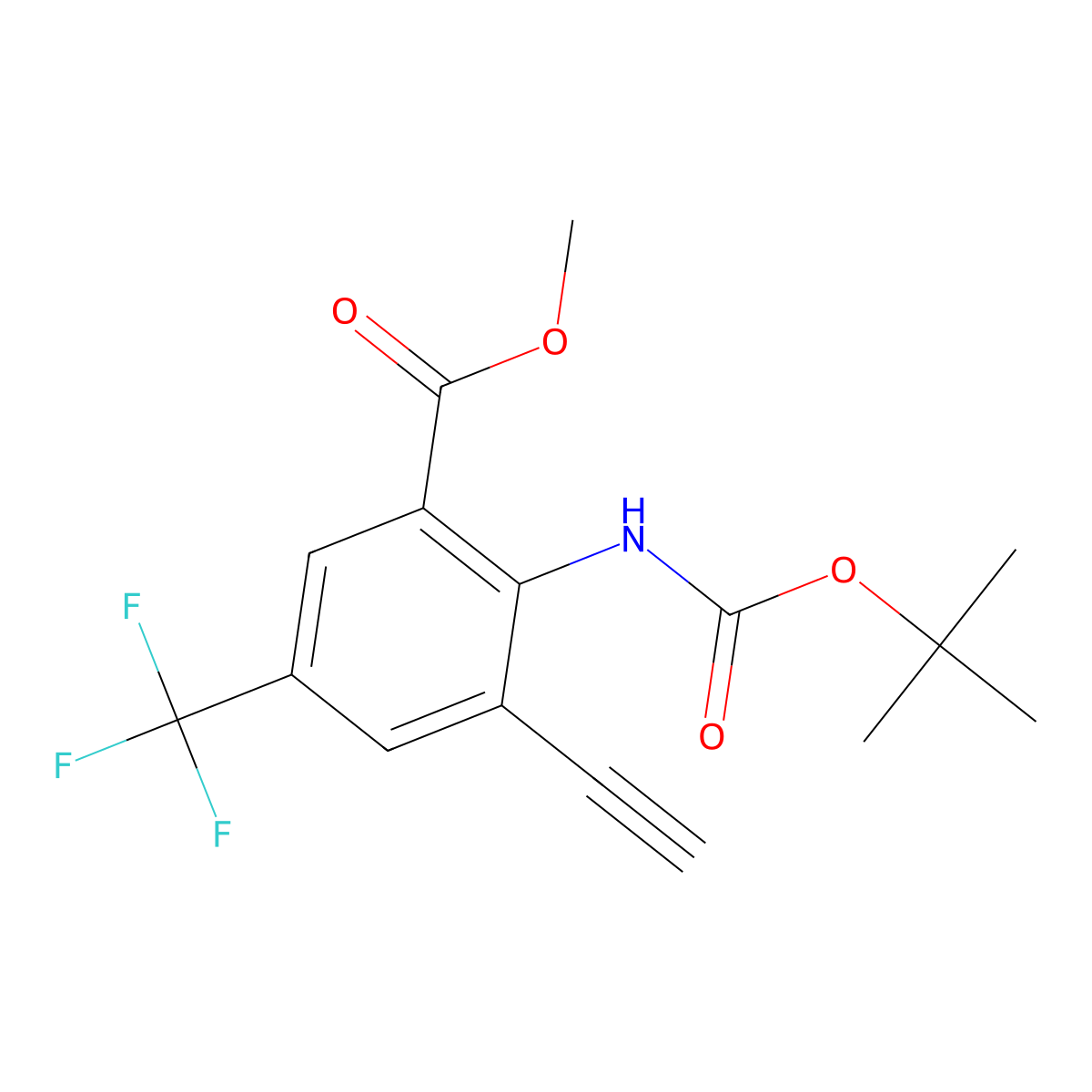 Methyl 2-{[(tert-butoxy)carbonyl]amino}-3-ethynyl-5-(trifluoromethyl)benzoate molecular structure, CAS 2680826-89-3