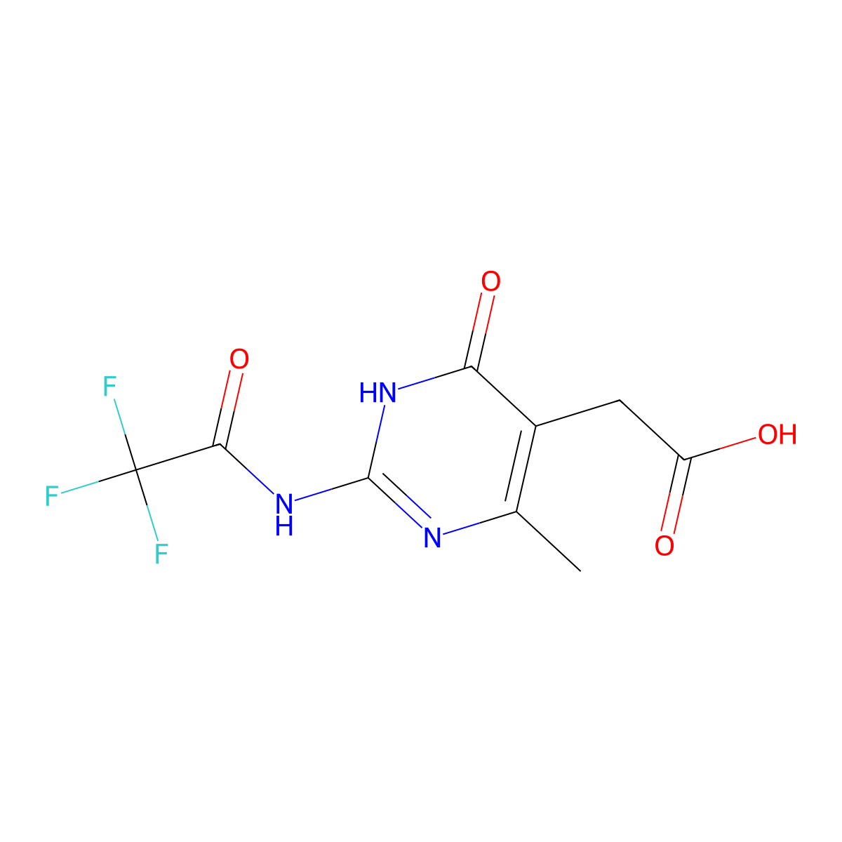 2-[4-Methyl-6-oxo-2-(2,2,2-trifluoroacetamido)-1,6-dihydropyrimidin-5-yl]acetic acid molecular structure, CAS 2680826-95-1