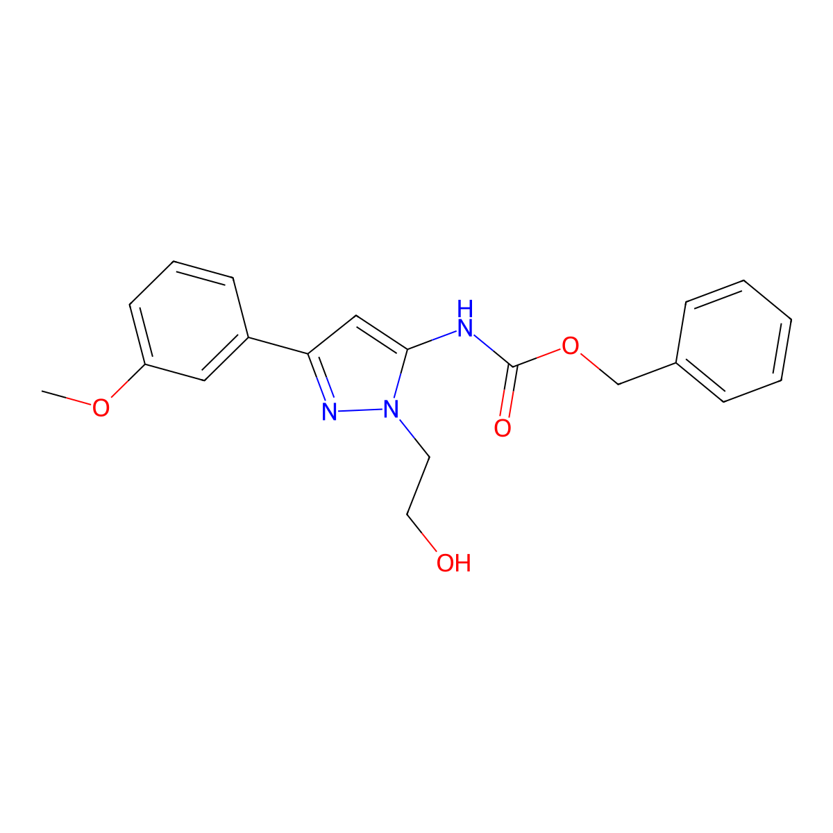 benzyl N-[1-(2-hydroxyethyl)-3-(3-methoxyphenyl)-1H-pyrazol-5-yl]carbamate molecular structure, CAS 2680827-04-5