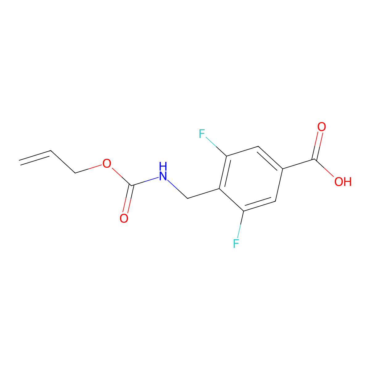 3,5-Difluoro-4-({[(prop-2-en-1-yloxy)carbonyl]amino}methyl)benzoic acid molecular structure, CAS 2680827-05-6