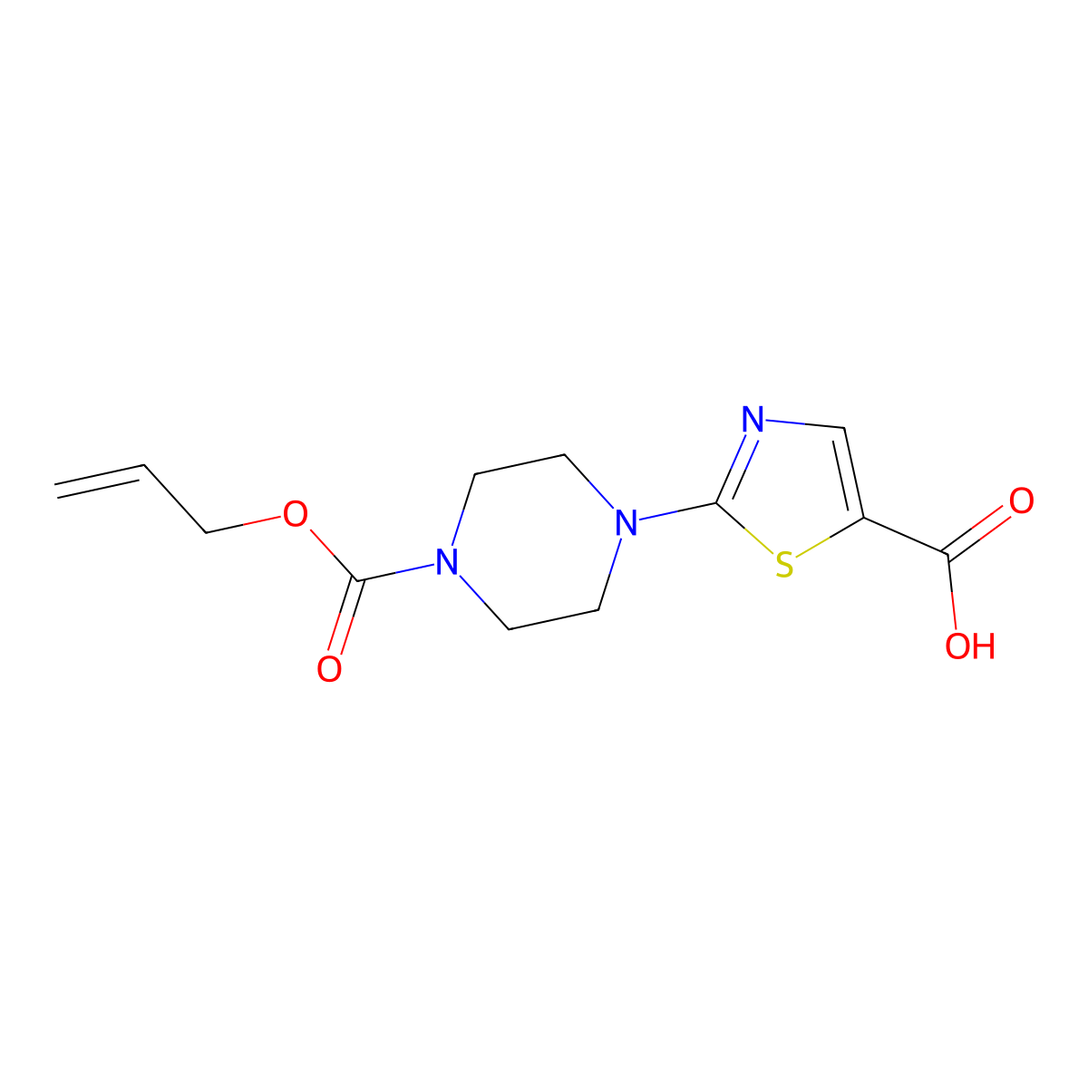 2-{4-[(Prop-2-en-1-yloxy)carbonyl]piperazin-1-yl}-1,3-thiazole-5-carboxylic acid molecular structure, CAS 2680827-11-4