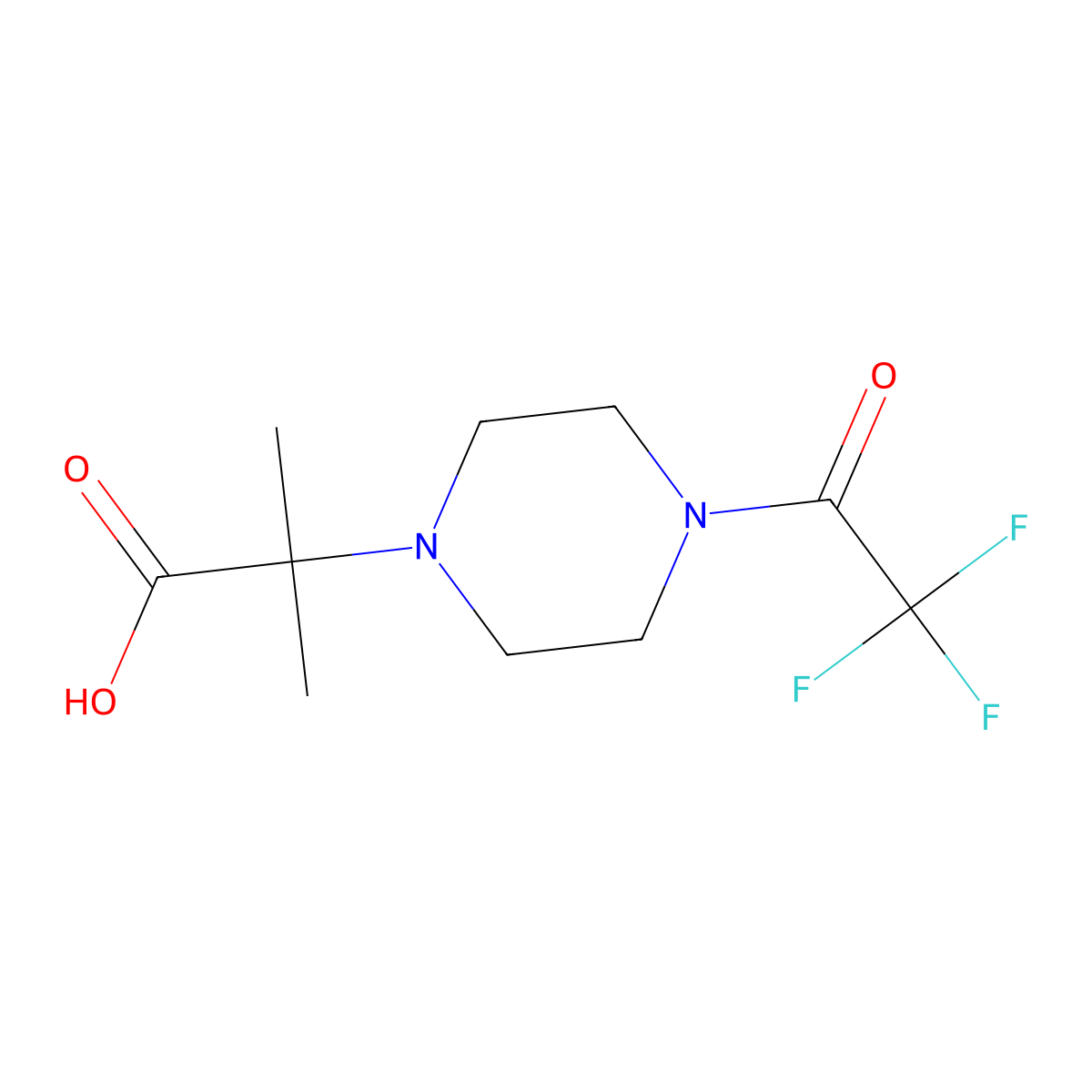 2-Methyl-2-[4-(2,2,2-trifluoroacetyl)piperazin-1-yl]propanoic acid molecular structure, CAS 2680827-14-7
