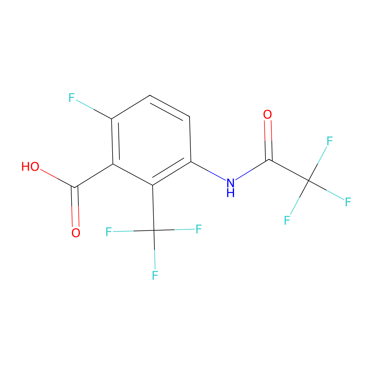 6-Fluoro-3-(2,2,2-trifluoroacetamido)-2-(trifluoromethyl)benzoic acid molecular structure, CAS 2680827-21-6