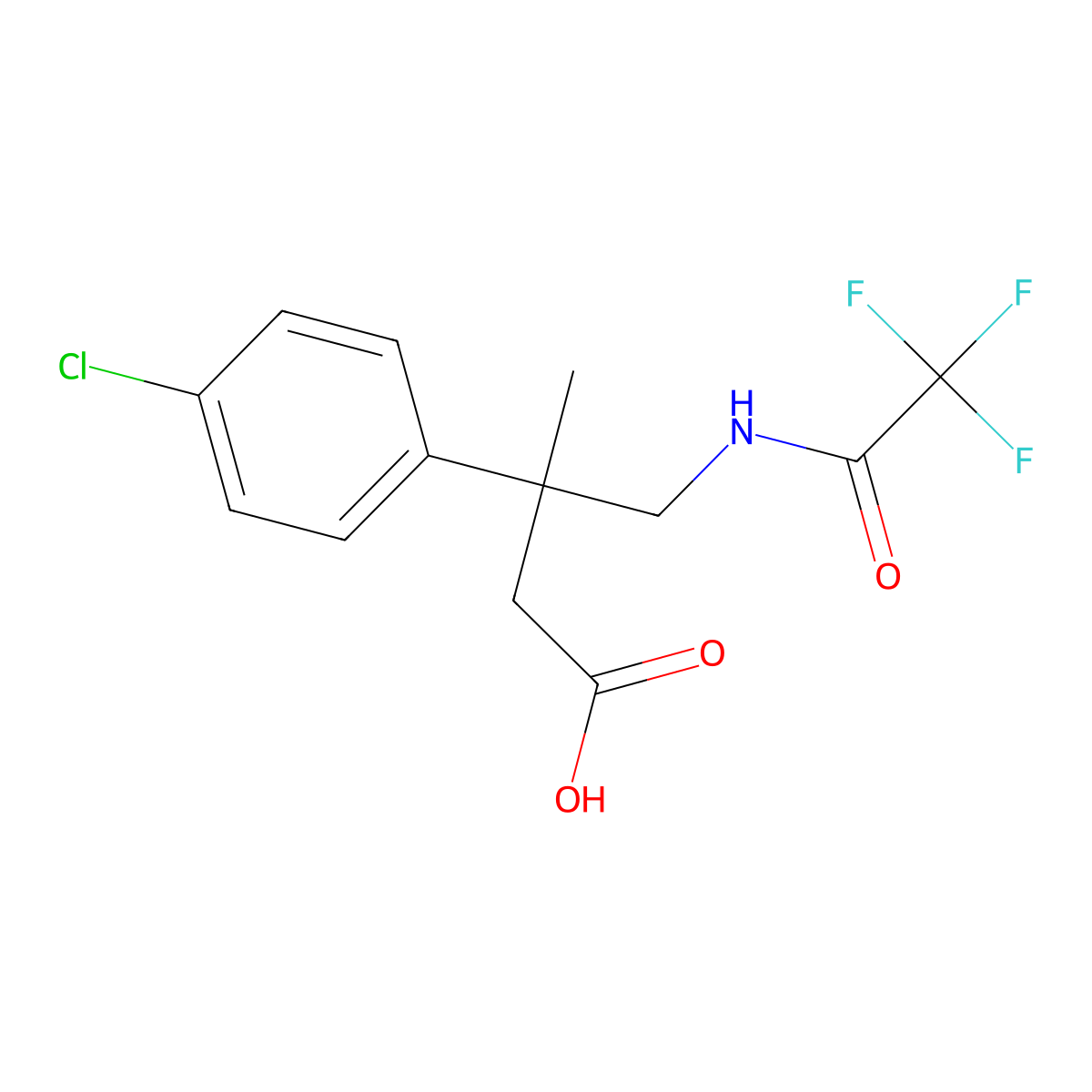 3-(4-Chlorophenyl)-3-methyl-4-(2,2,2-trifluoroacetamido)butanoic acid molecular structure, CAS 2680827-30-7