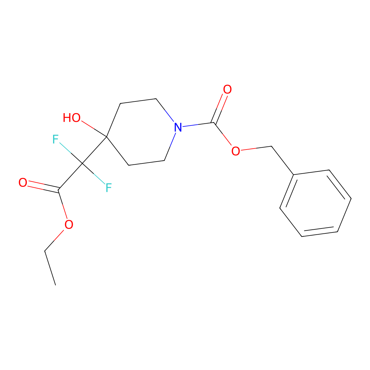Benzyl 4-(2-ethoxy-1,1-difluoro-2-oxoethyl)-4-hydroxypiperidine-1-carboxylate molecular structure, CAS 2680827-44-3