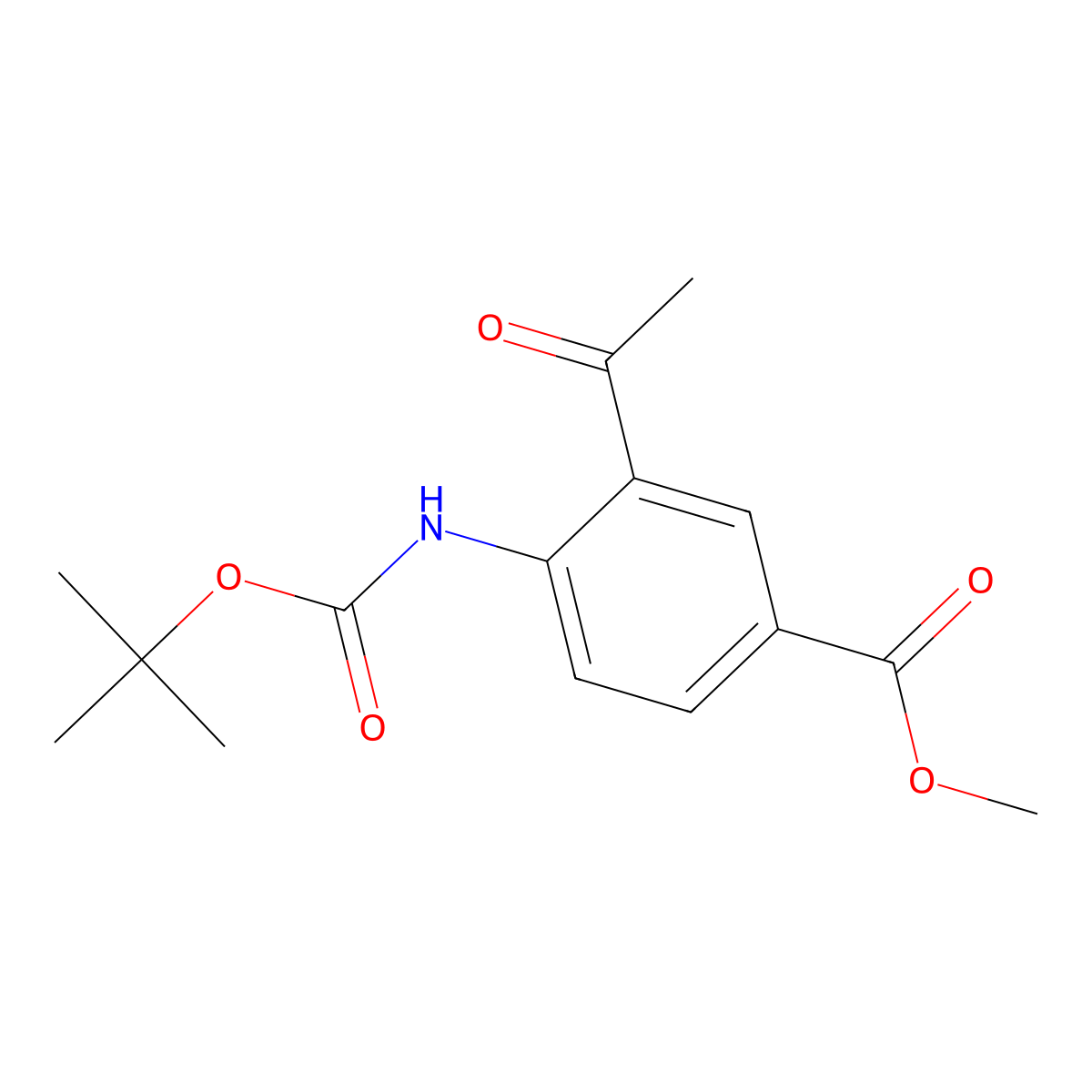 Methyl 3-acetyl-4-{[(tert-butoxy)carbonyl]amino}benzoate molecular structure, CAS 2680827-46-5