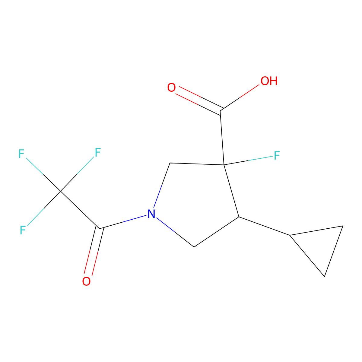 4-Cyclopropyl-3-fluoro-1-(2,2,2-trifluoroacetyl)pyrrolidine-3-carboxylic acid molecular structure, CAS 2680827-56-7
